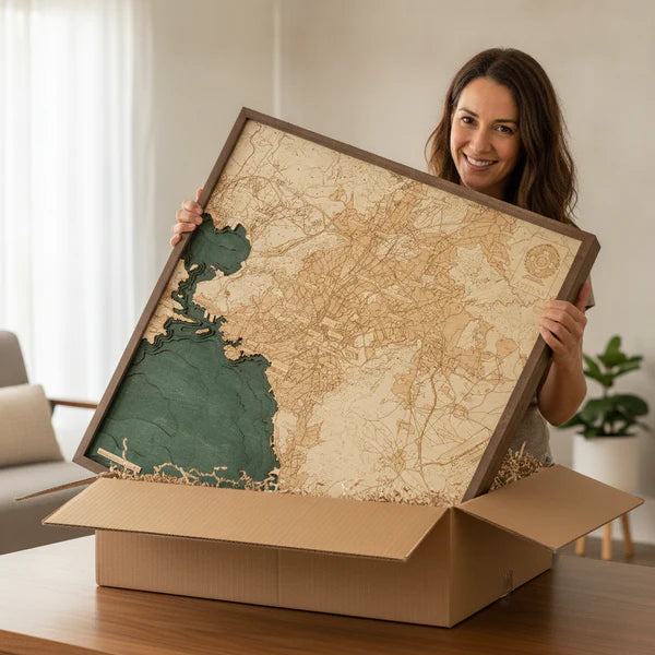 ATHENS - 3D WOODEN WALL MAP - Version L