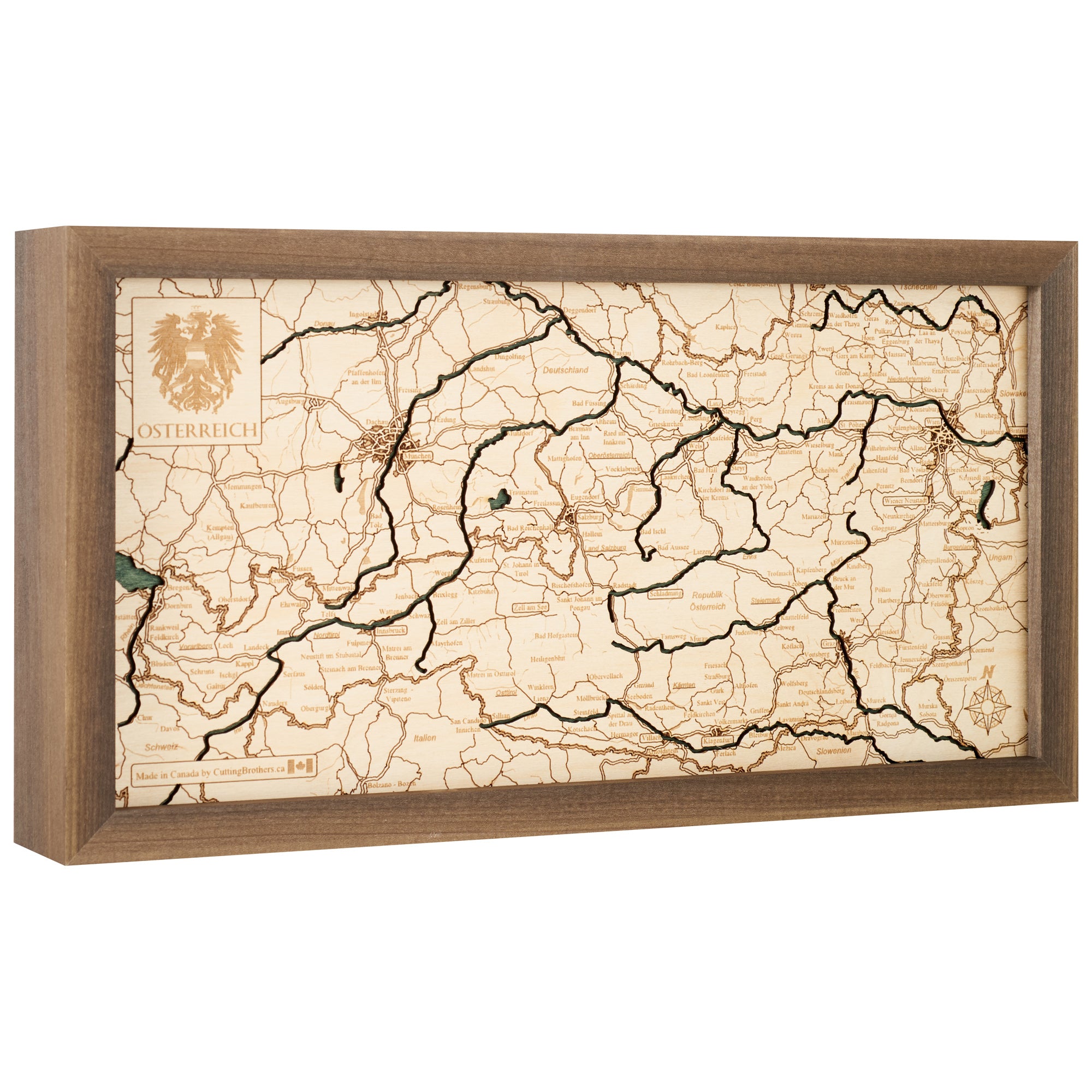 AUSTRIA 3D WOODEN WALL MAP - Version S