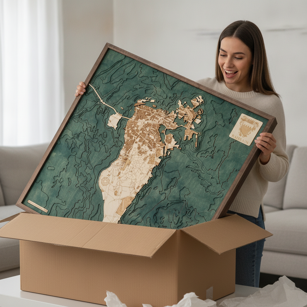 BAHRAIN 3D WOODEN WALL MAP - Version L