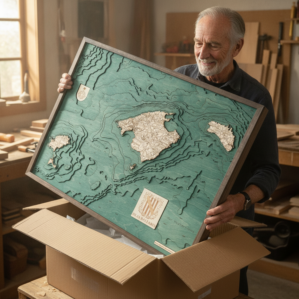 BALEARIC ISLANDS 3D WOODEN WALL MAP - Version L