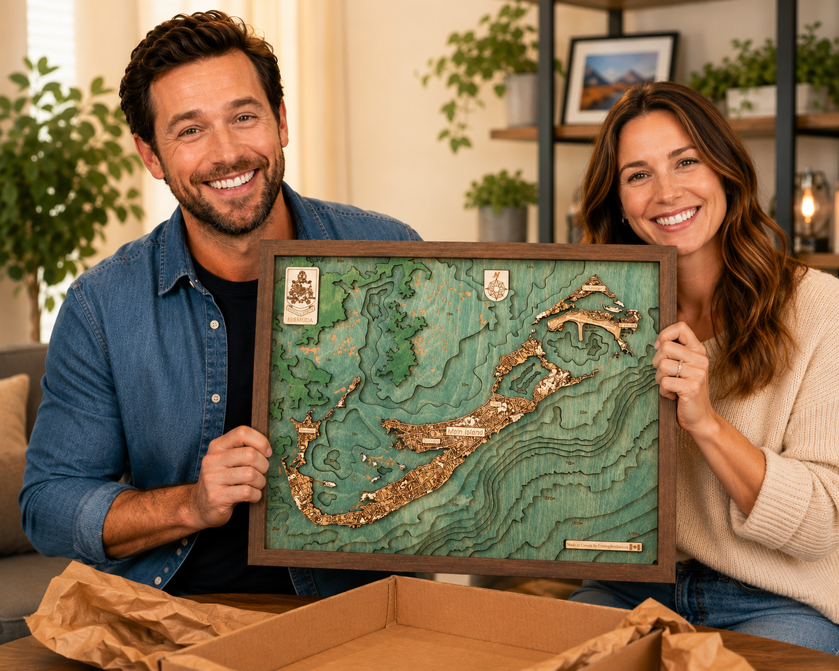 BERMUDA 3D WOODEN WALL MAP - Version S