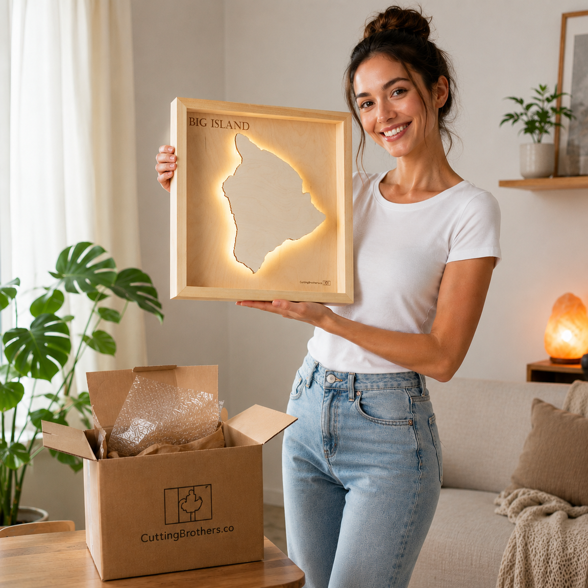 BIG ISLAND LIGHT WOODEN LED MAP - Version S
