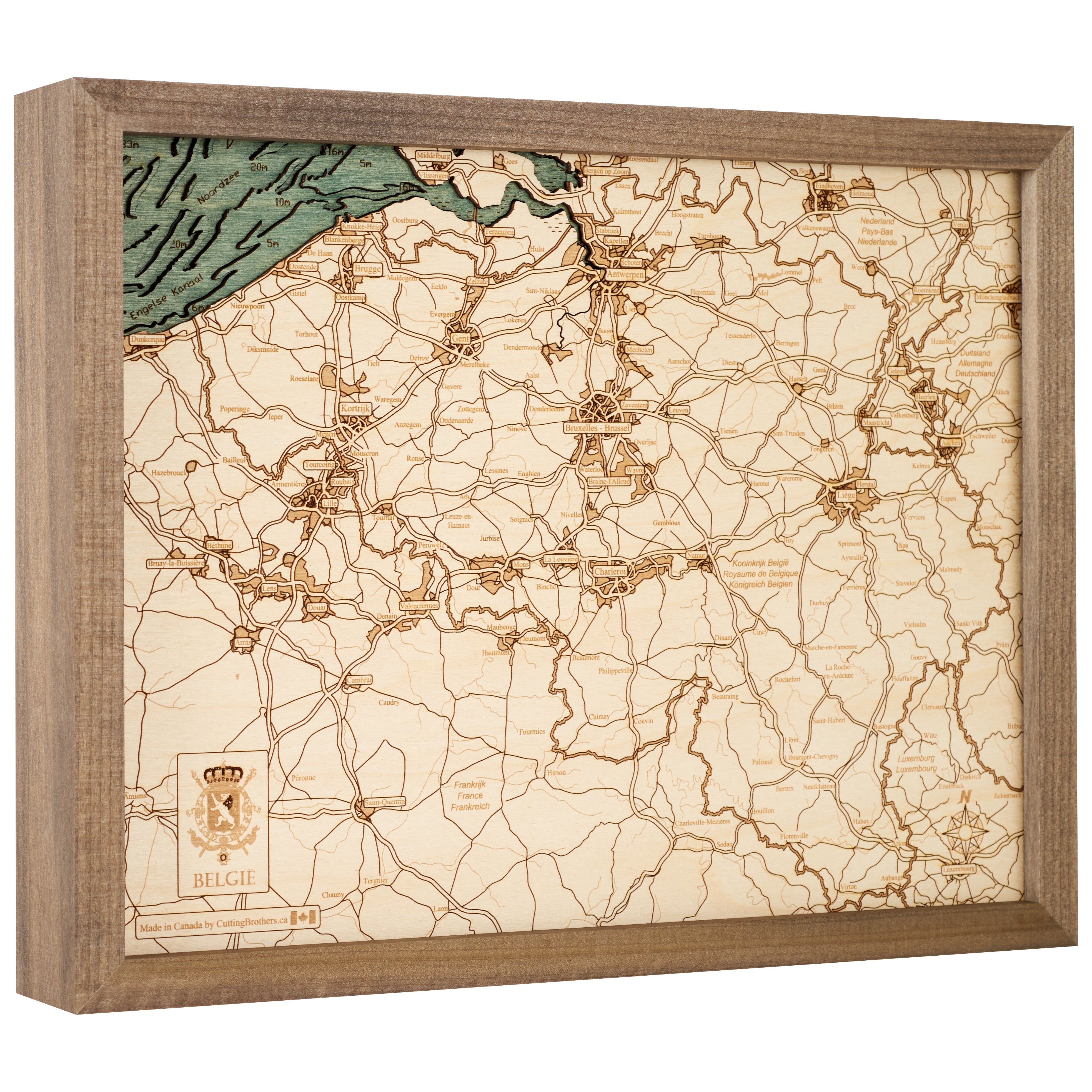 BELGIUM 3D WOODEN WALL MAP - Version S