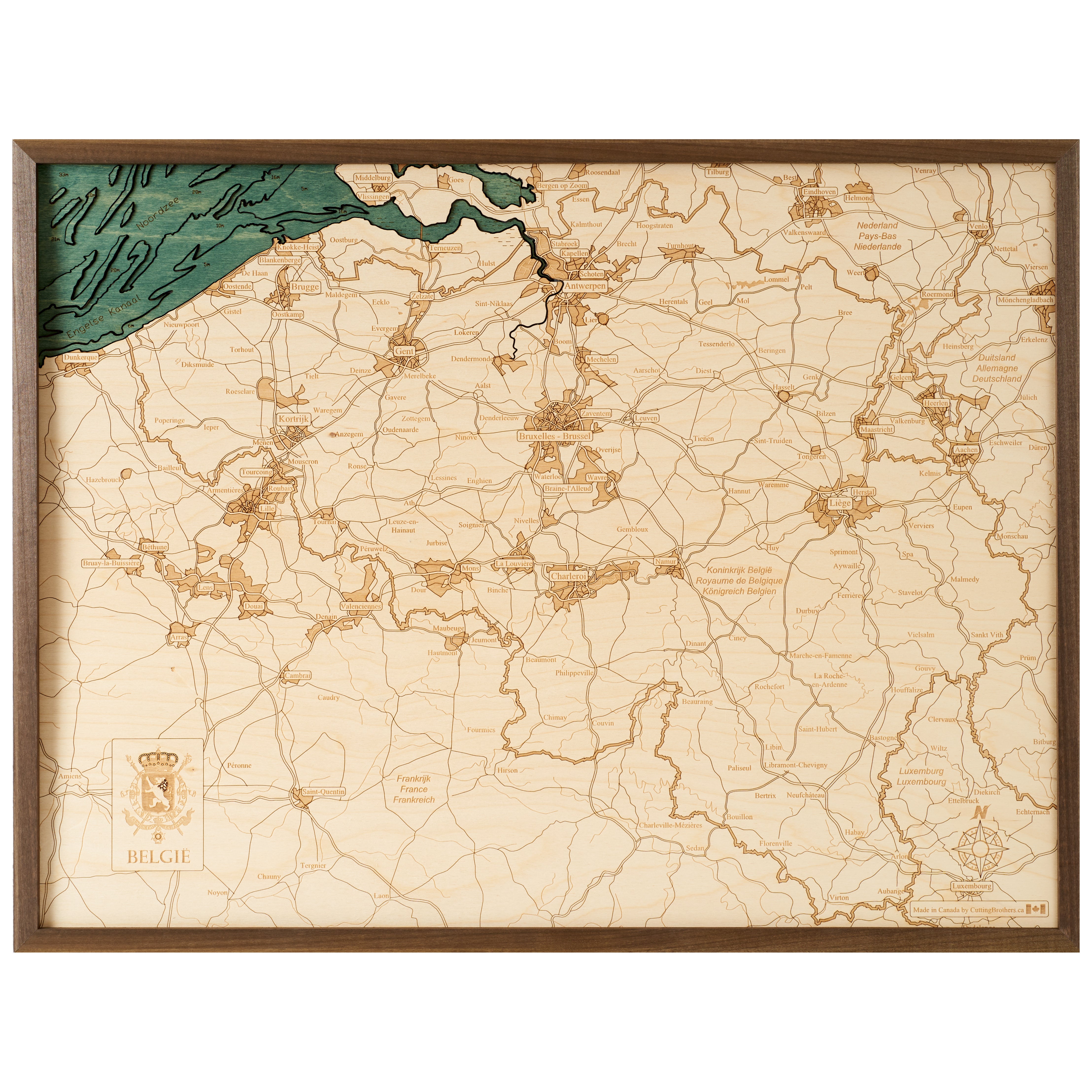 BELGIUM 3D WOODEN WALL MAP - Version L