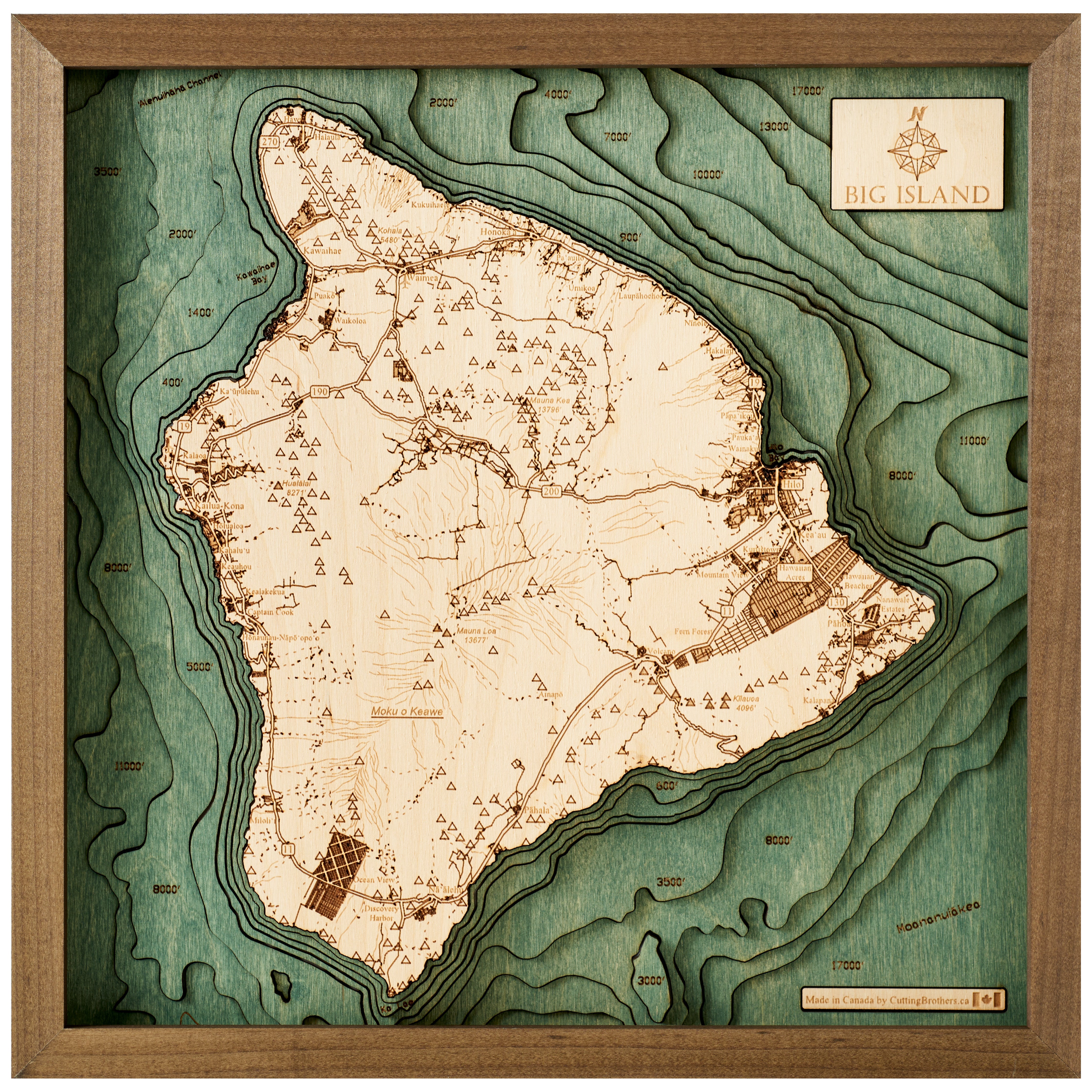 Big Island 3D WOODEN WALL MAP - Version S