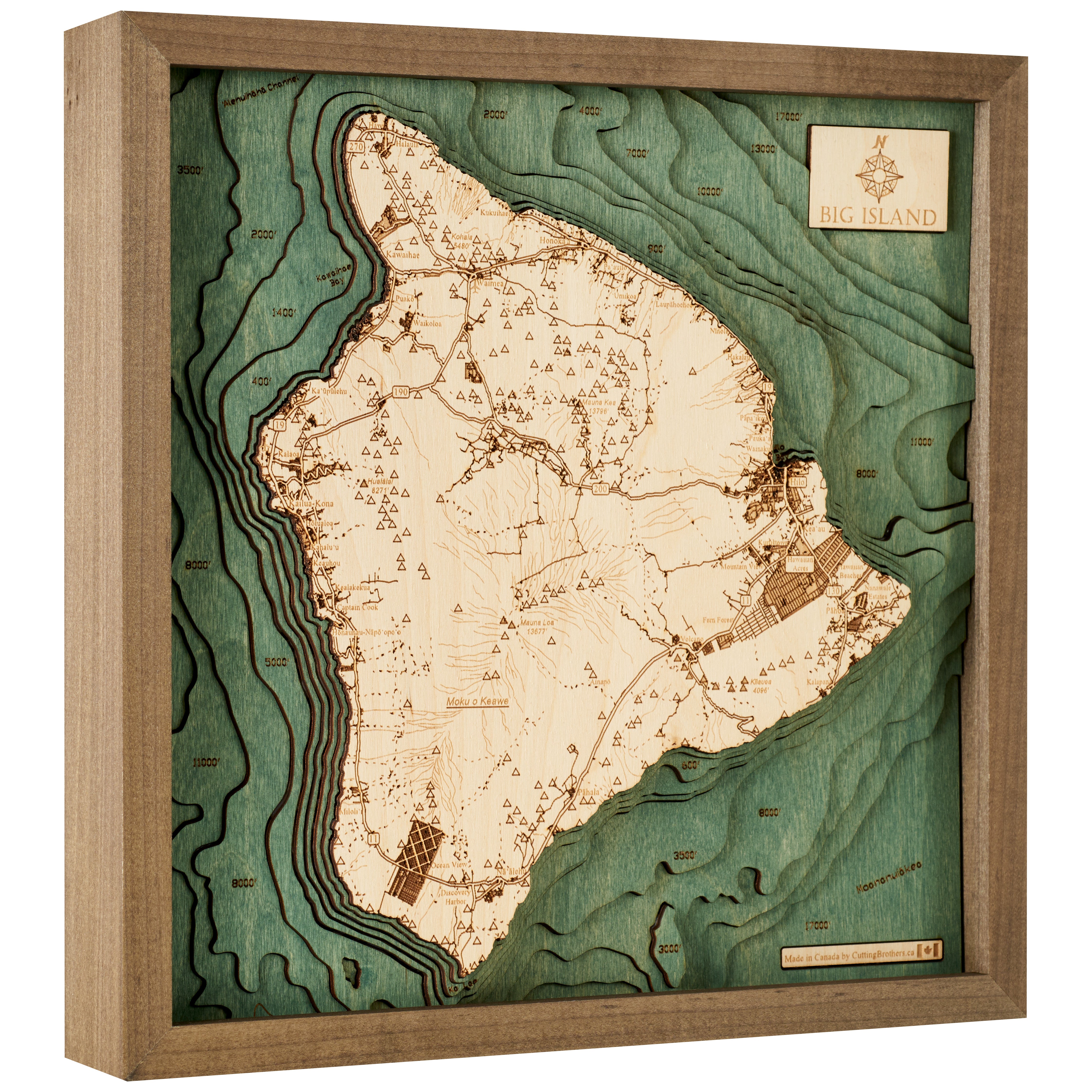 Big Island 3D WOODEN WALL MAP - Version S