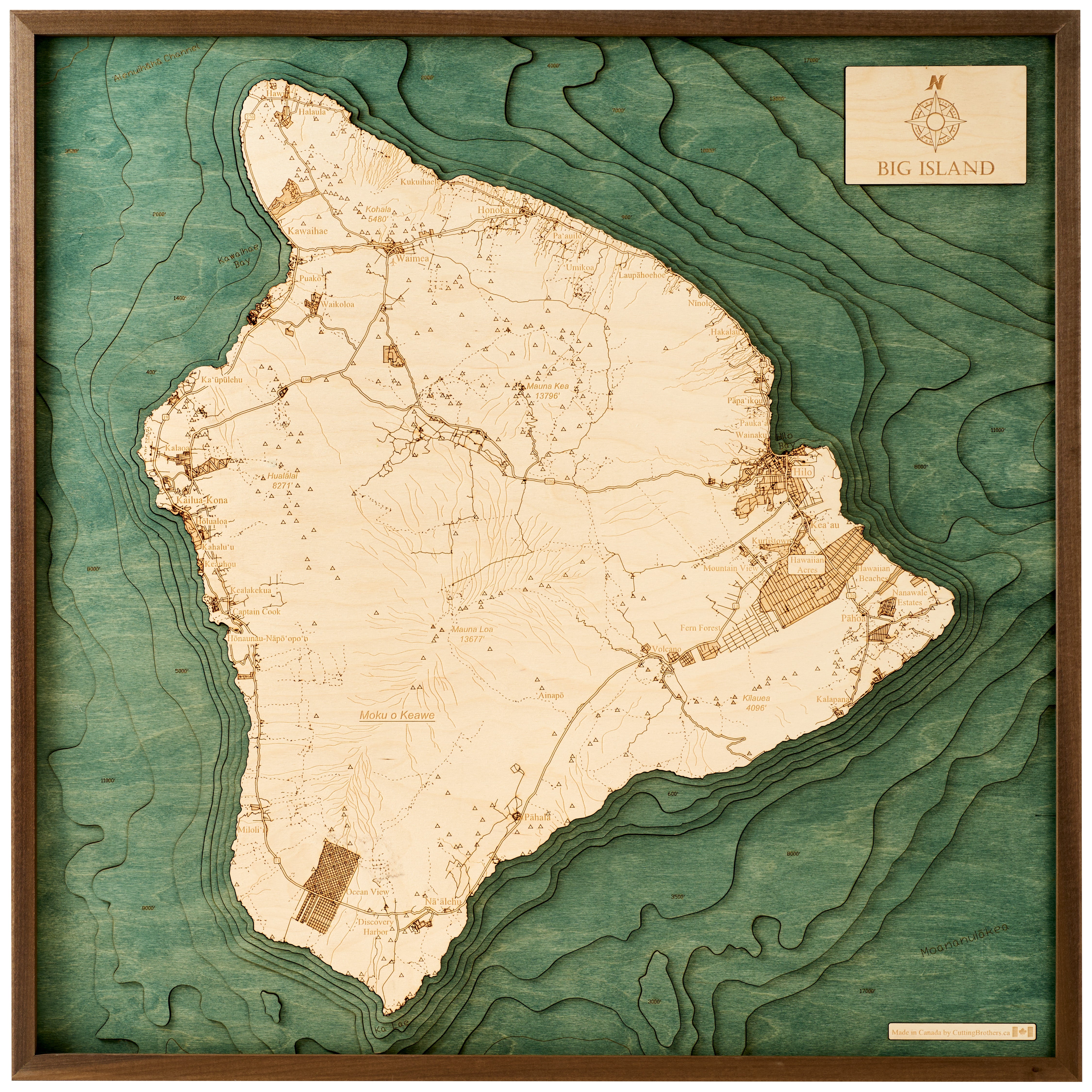 Big Island 3D WOODEN WALL MAP - Version L