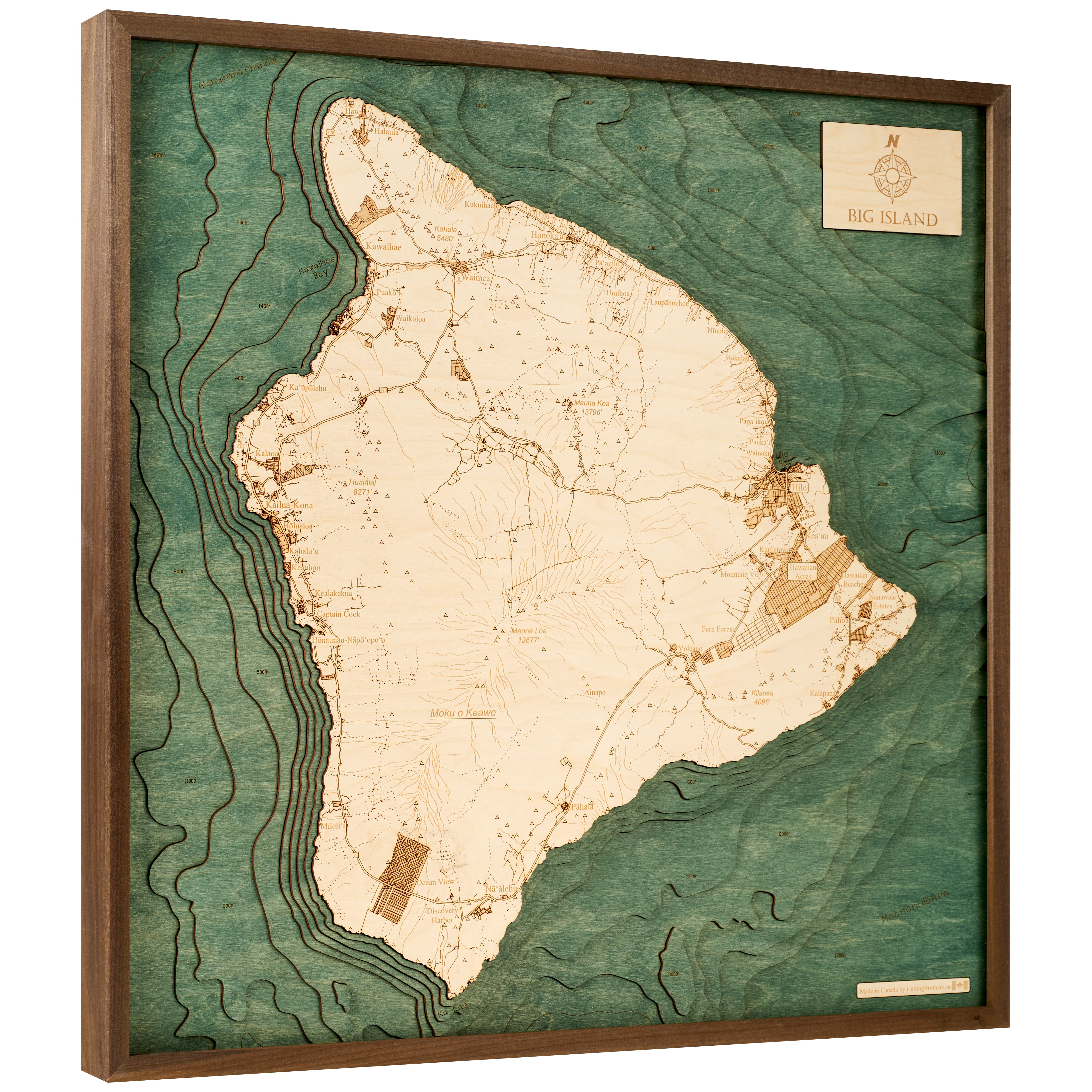 Big Island 3D WOODEN WALL MAP - Version L