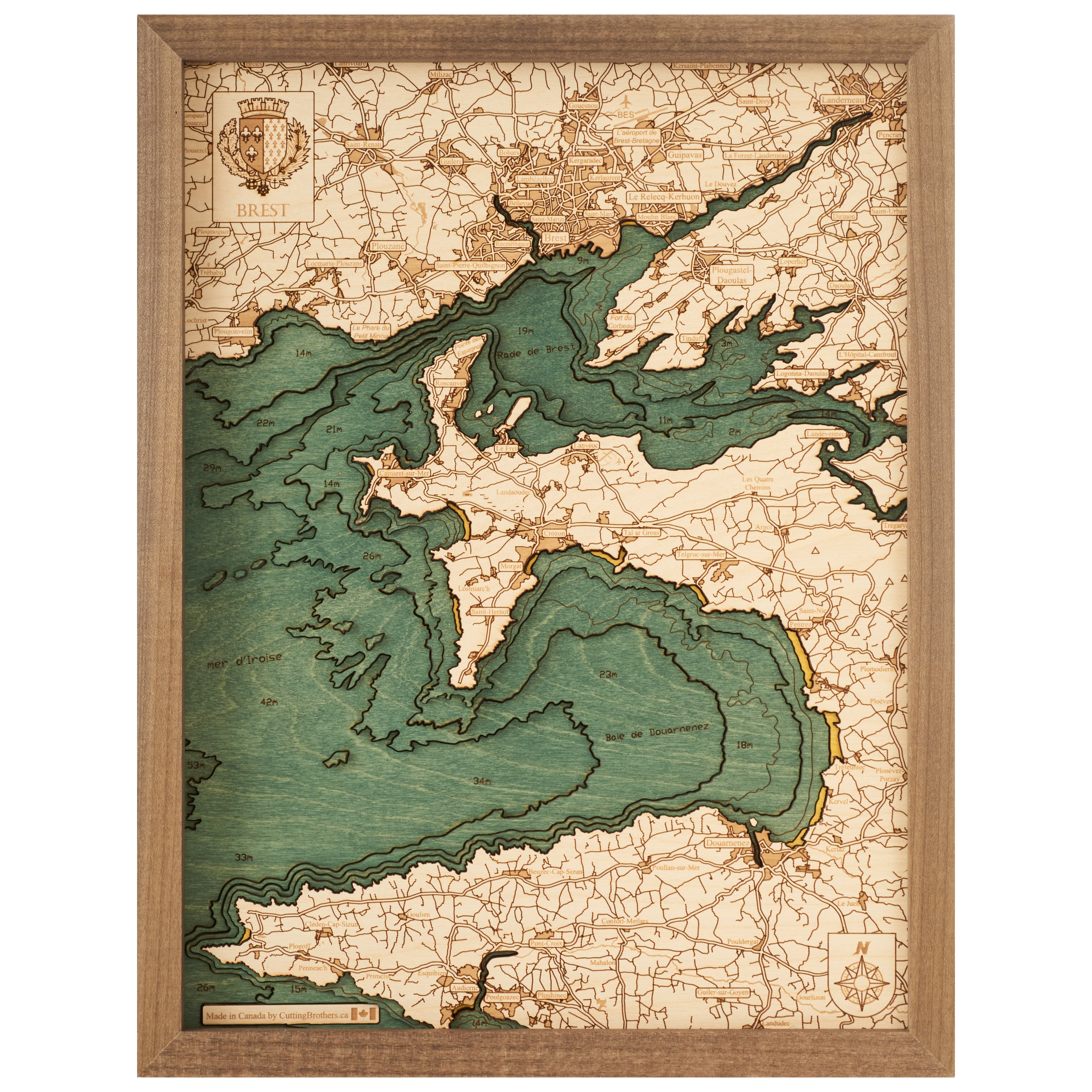 BREST 3D WOODEN WALL MAP - Version S