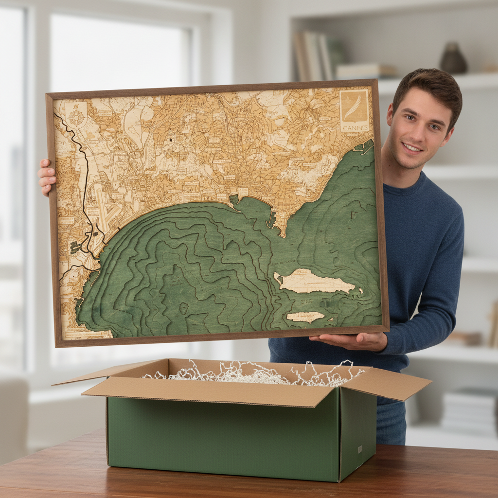 CANNES 3D WOODEN WALL MAP - Version L