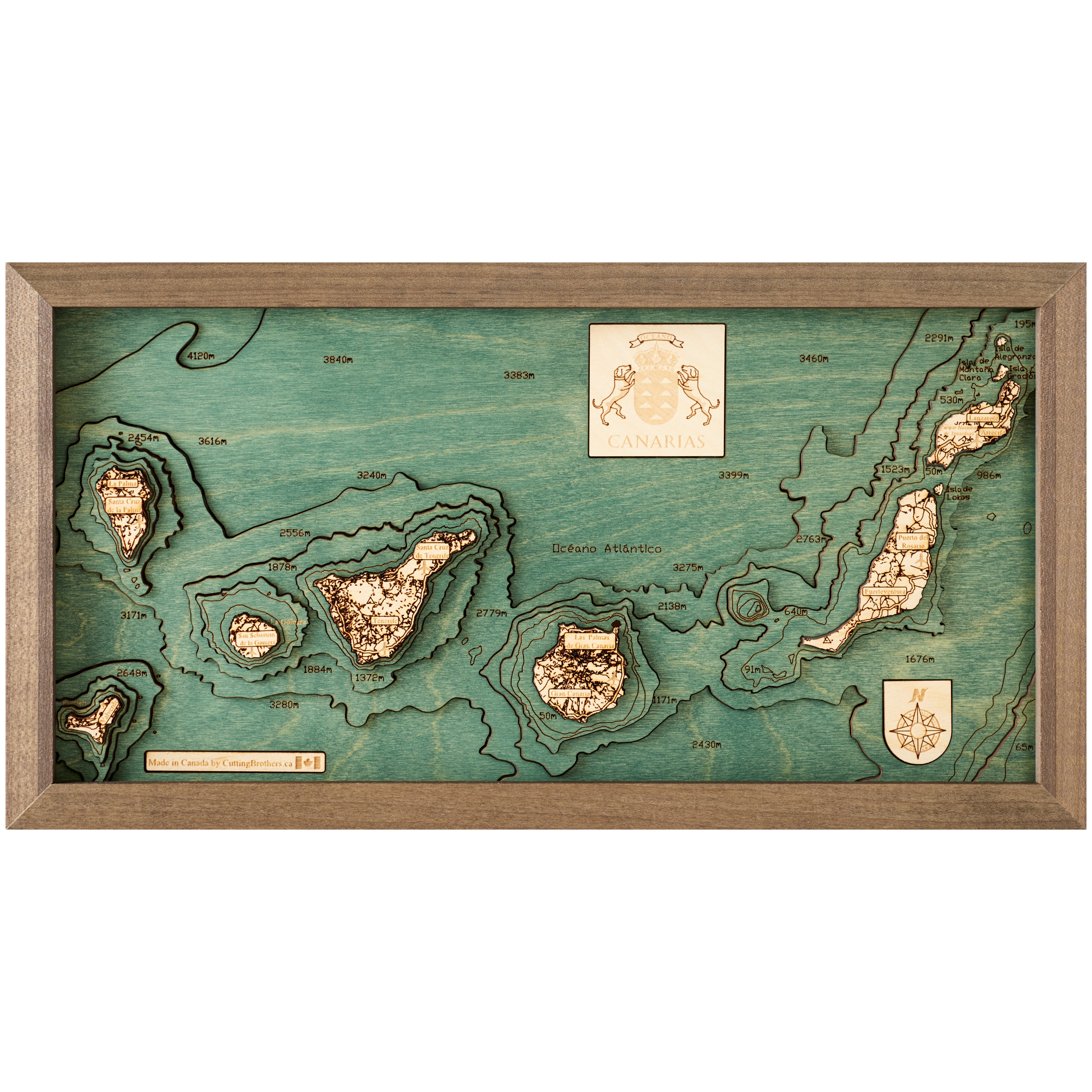 CANARY ISLANDS 3D WOODEN WALL MAP - Version S