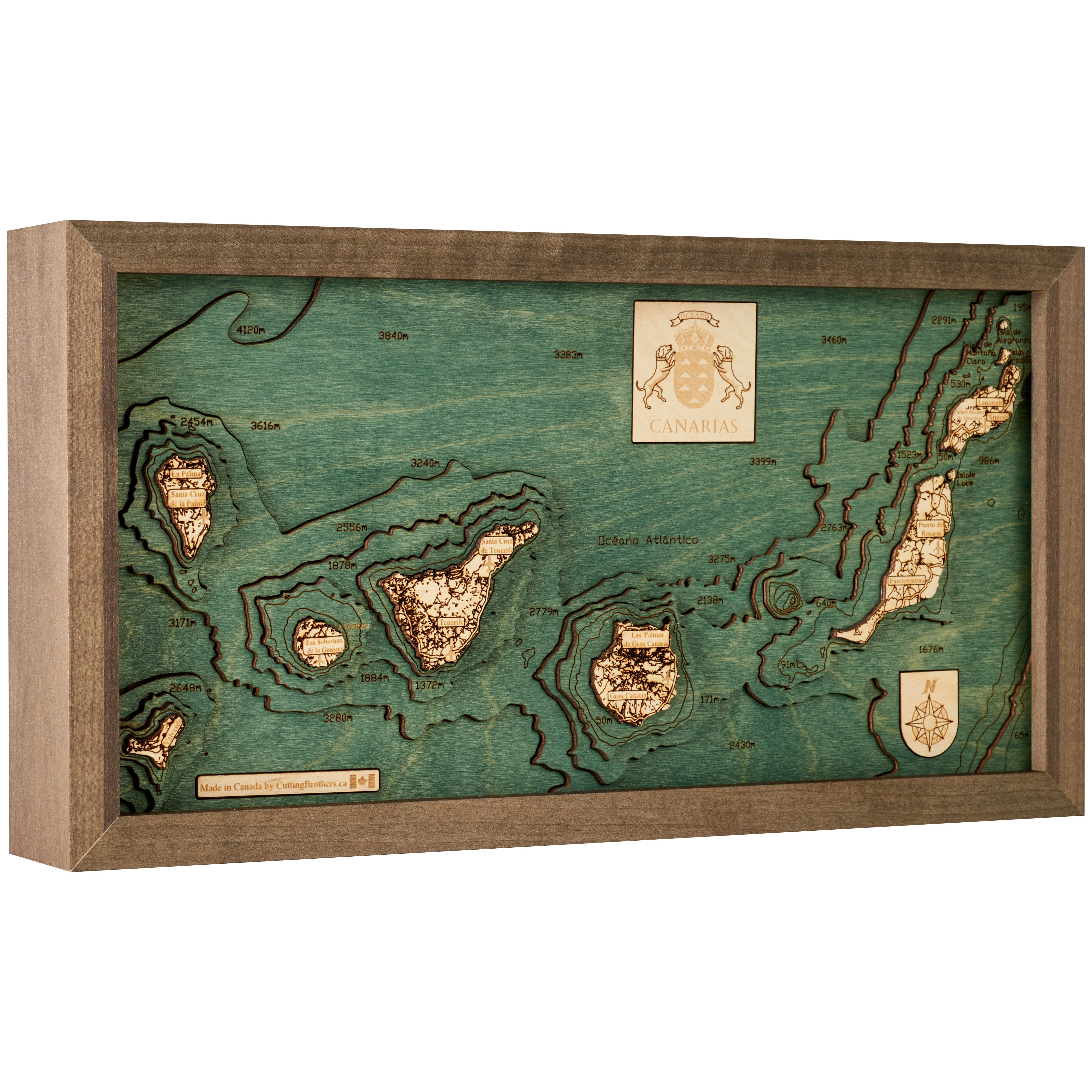 CANARY ISLANDS 3D WOODEN WALL MAP - Version S