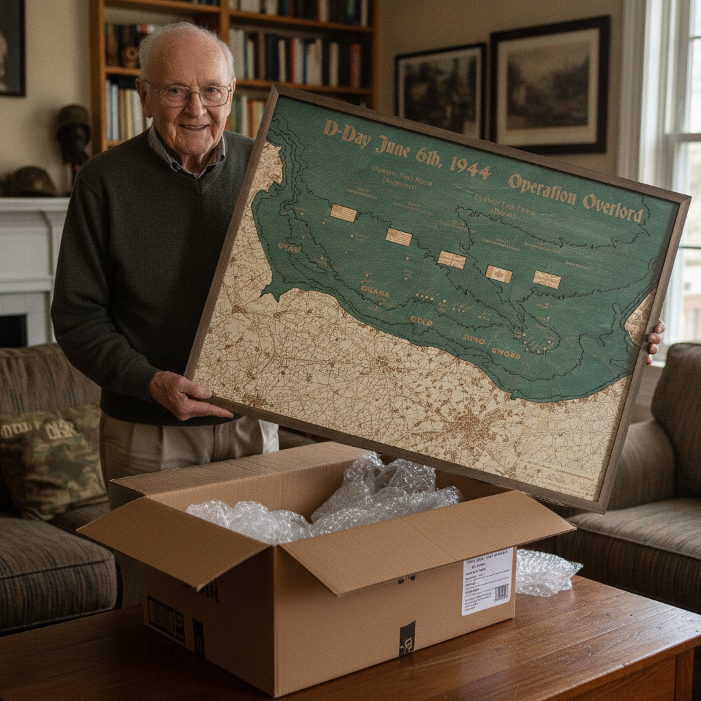 D-DAY BEACHES 3D WOODEN WALL MAP - Version L