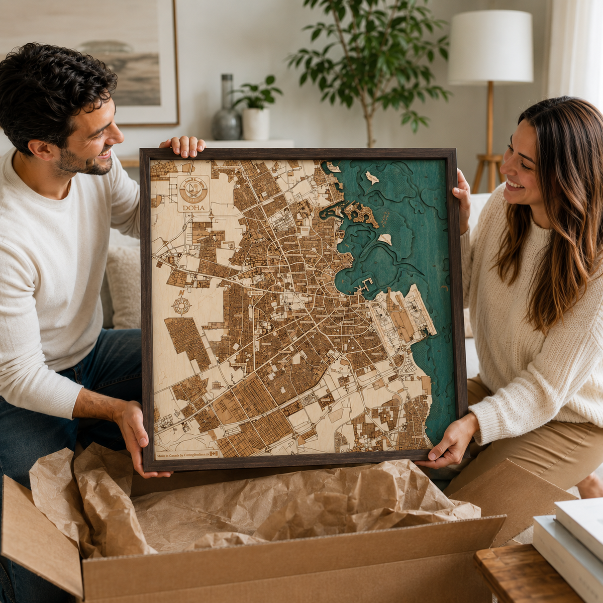 DOHA 3D WOODEN WALL MAP - Version L