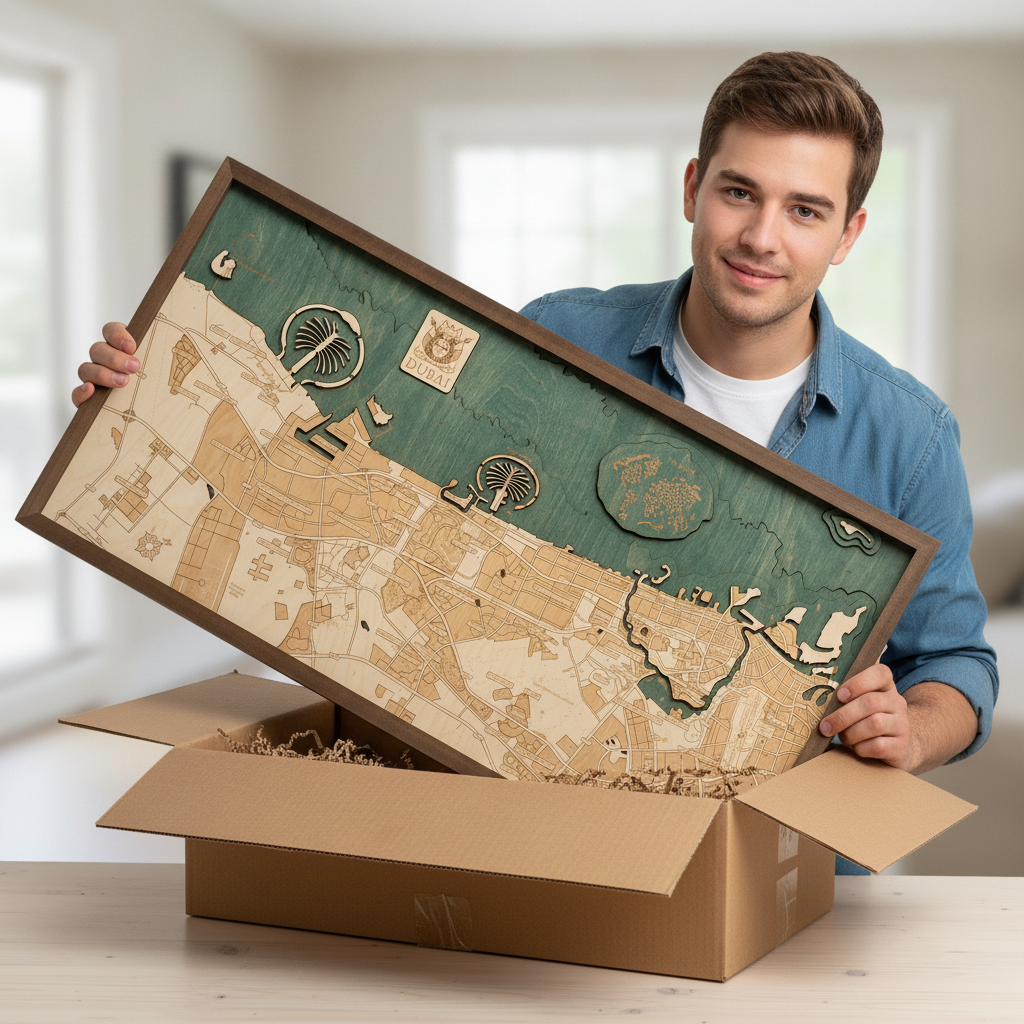DUBAI 3D WOODEN WALL MAP - Version M