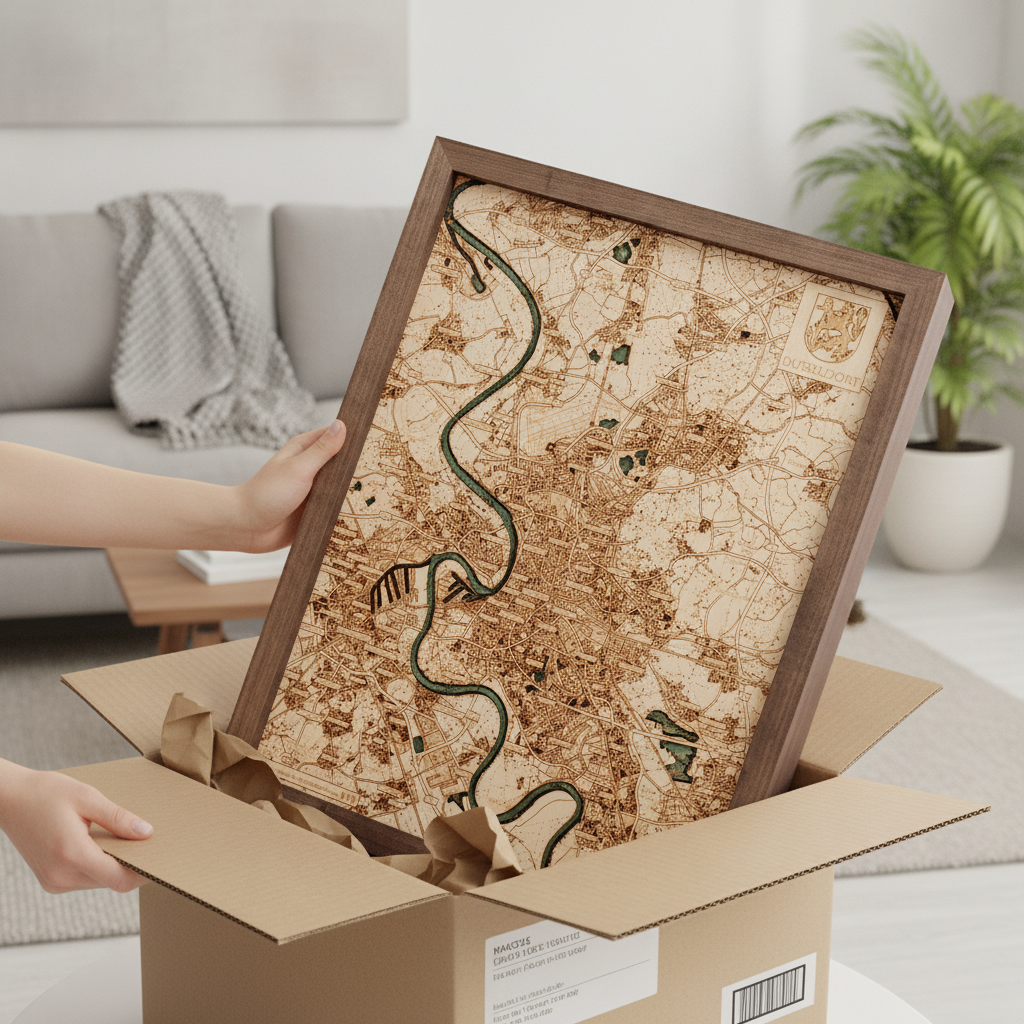 DÜSSELDORF 3D WOODEN WALL MAP - Version S