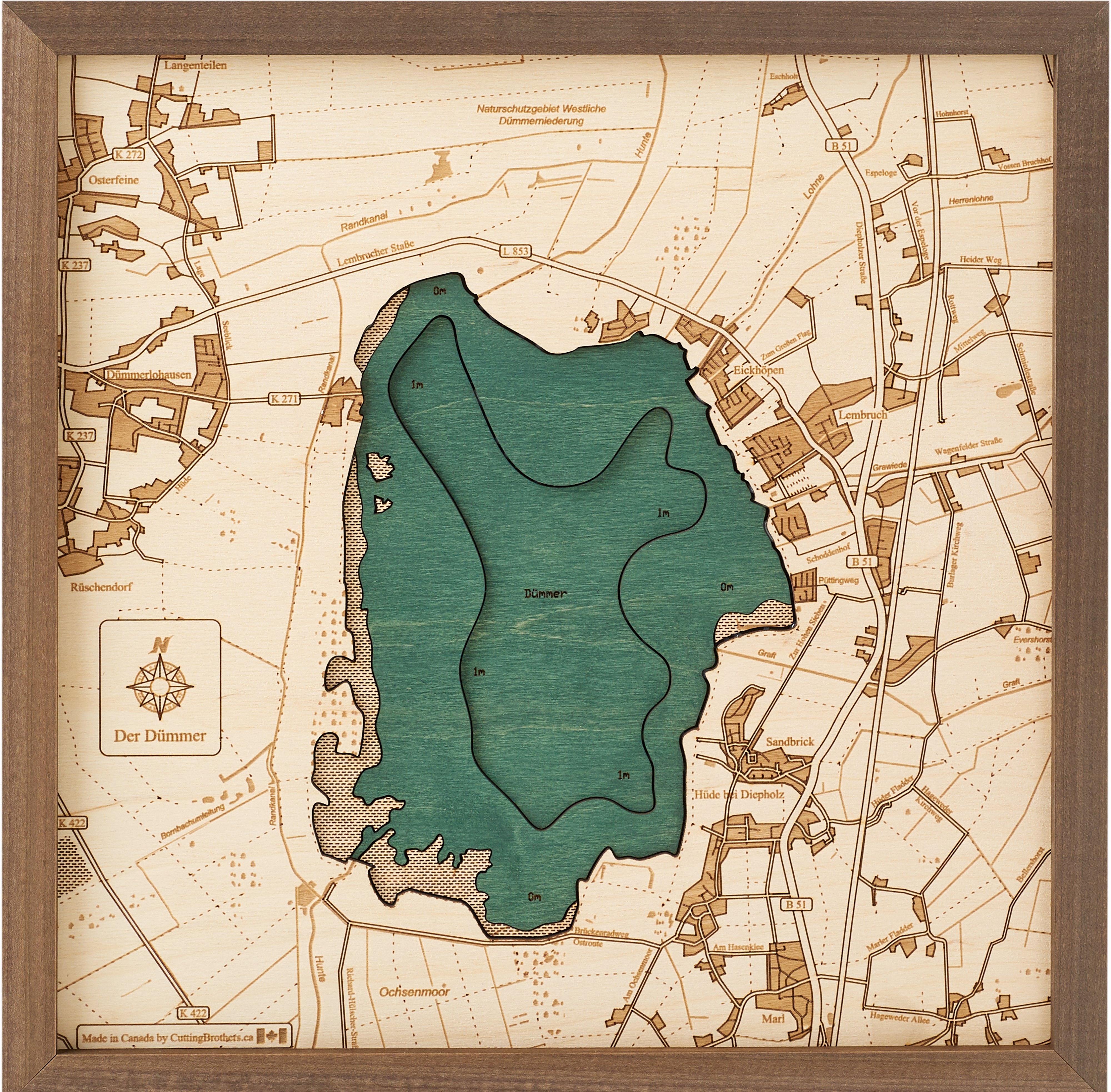 LAKE DUEMMER 3D WOODEN WALL MAP - Version S
