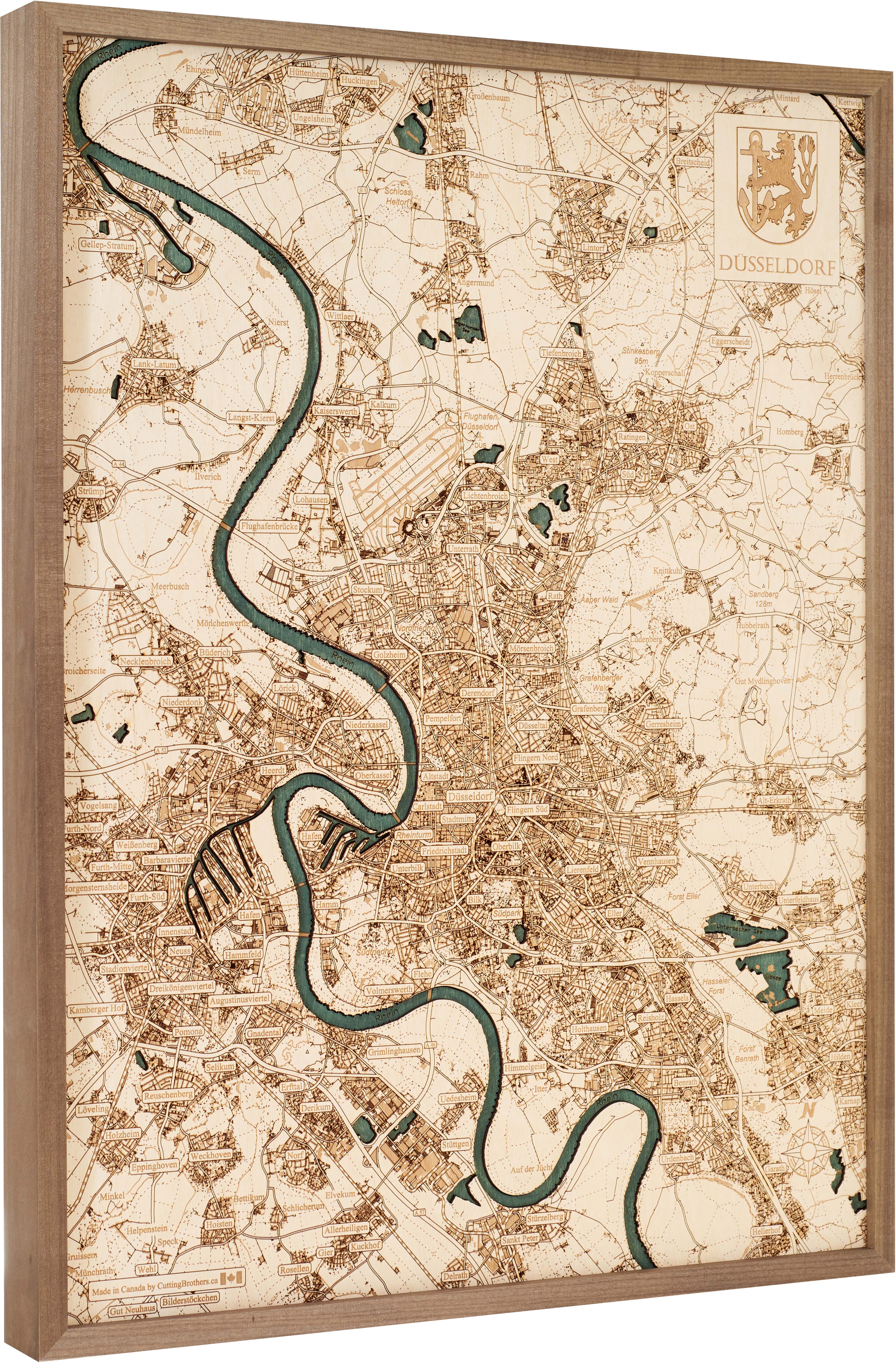 DÜSSELDORF 3D WOODEN WALL MAP - Version L