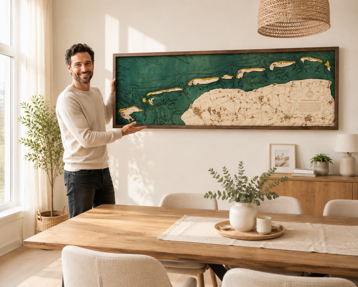 EASTFRISIAN ISLANDS 3D WOODEN WALL MAP - Version XL