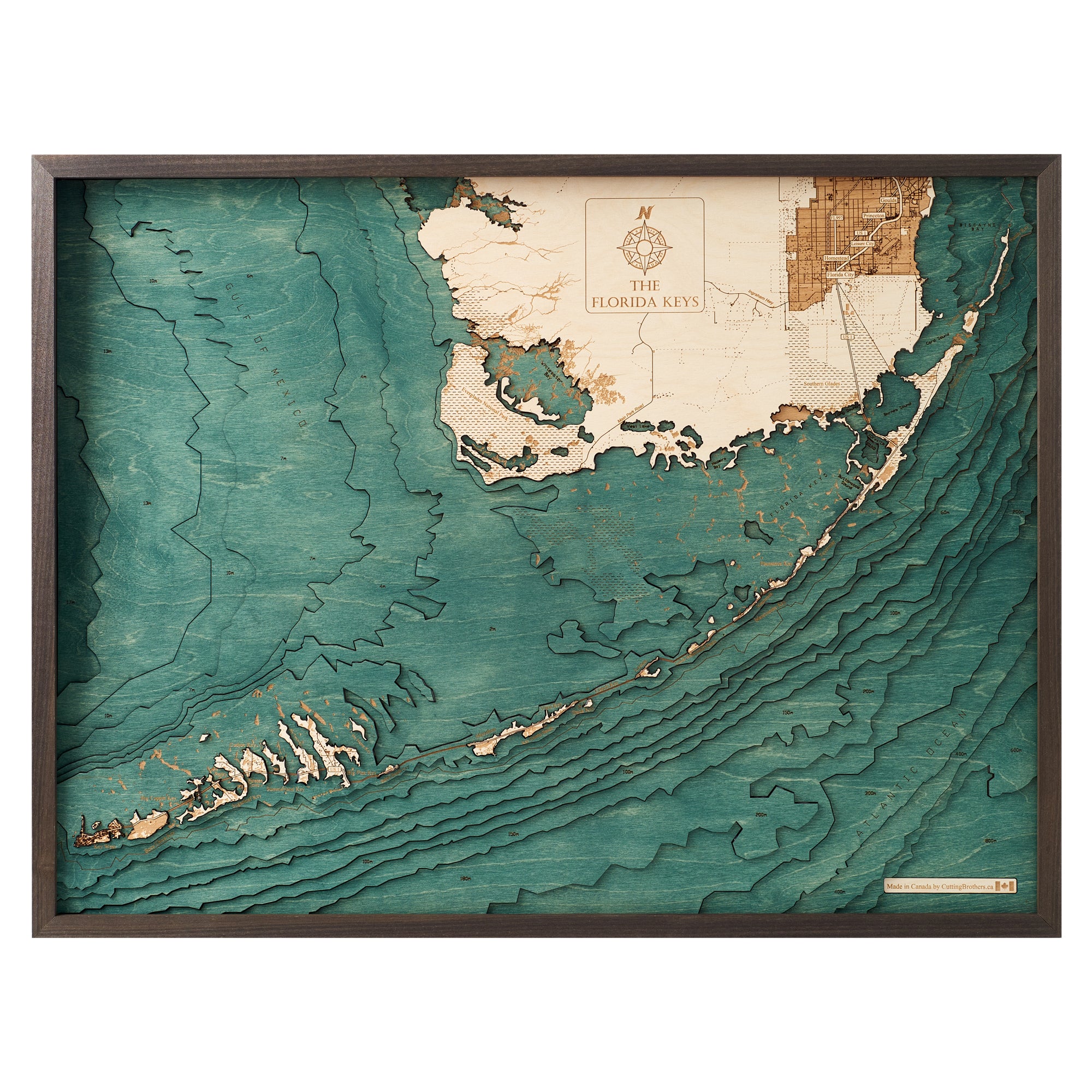 FLORIDA KEYS 3D WOODEN WALL MAP - Version L