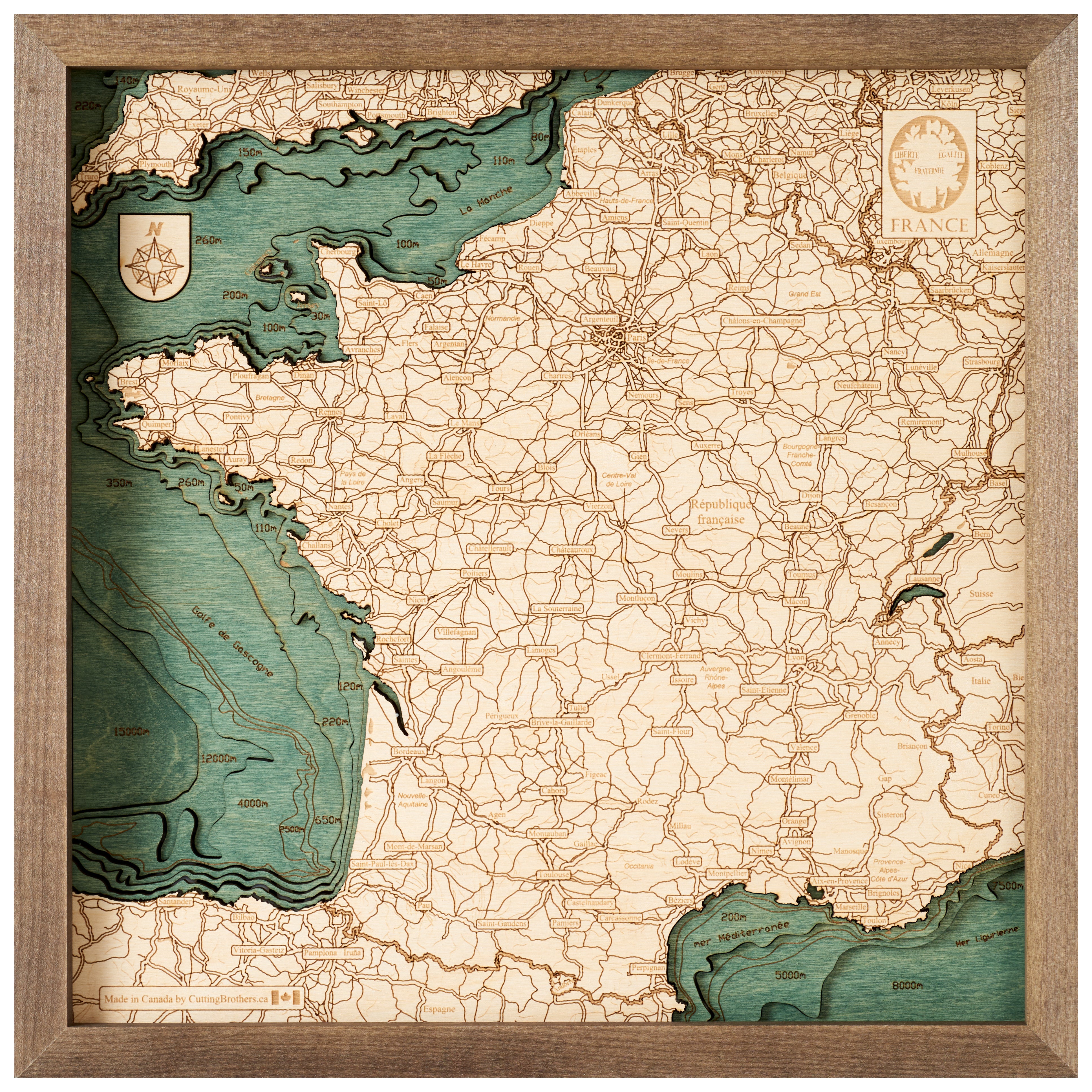 FRANCE 3D WOODEN WALL MAP - Version S
