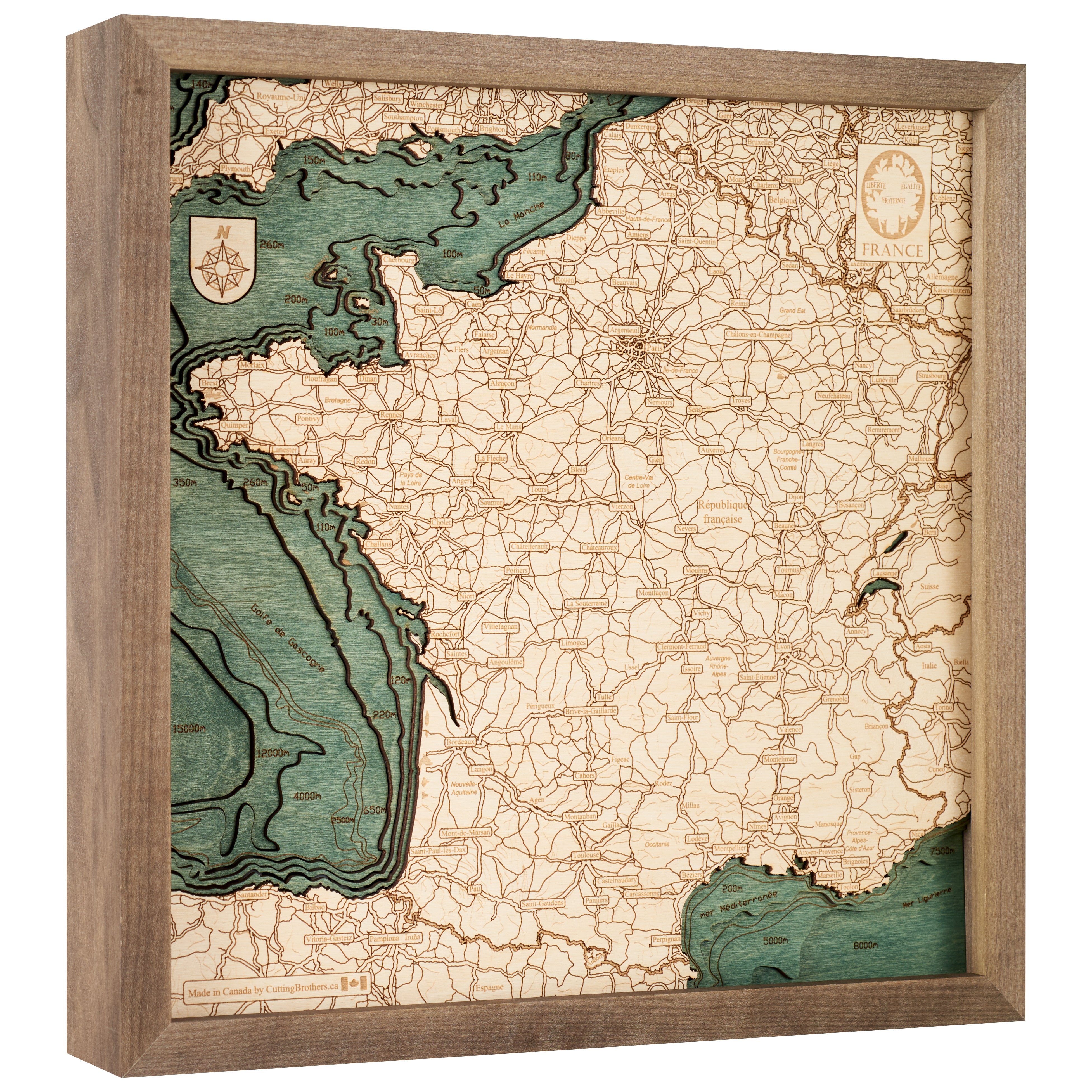 FRANCE 3D WOODEN WALL MAP - Version S