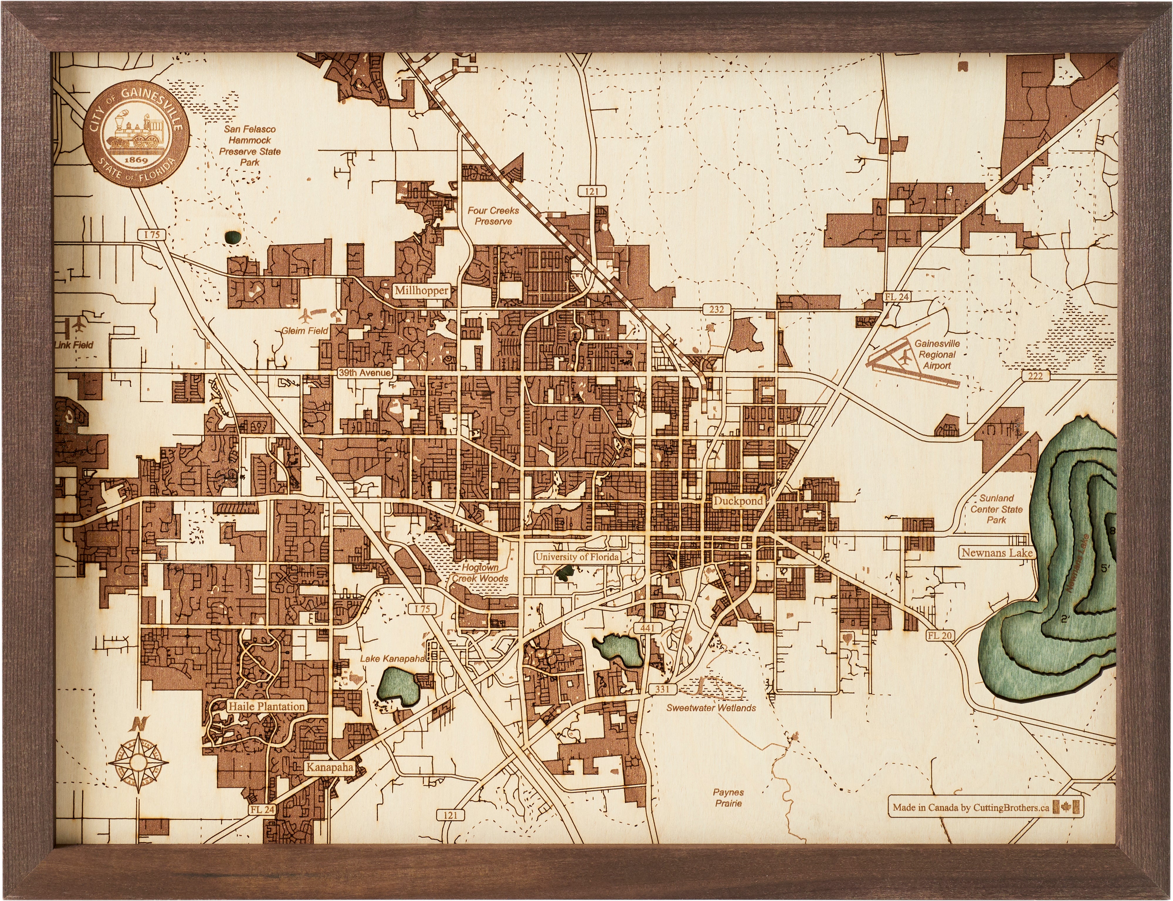 GAINESVILLE 3D WOODEN WALL MAP - Version S