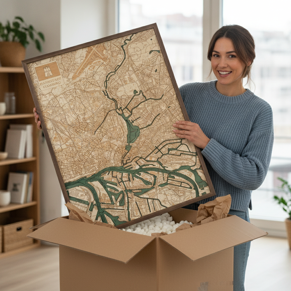 HAMBURG 3D WOODEN WALL MAP - Version L