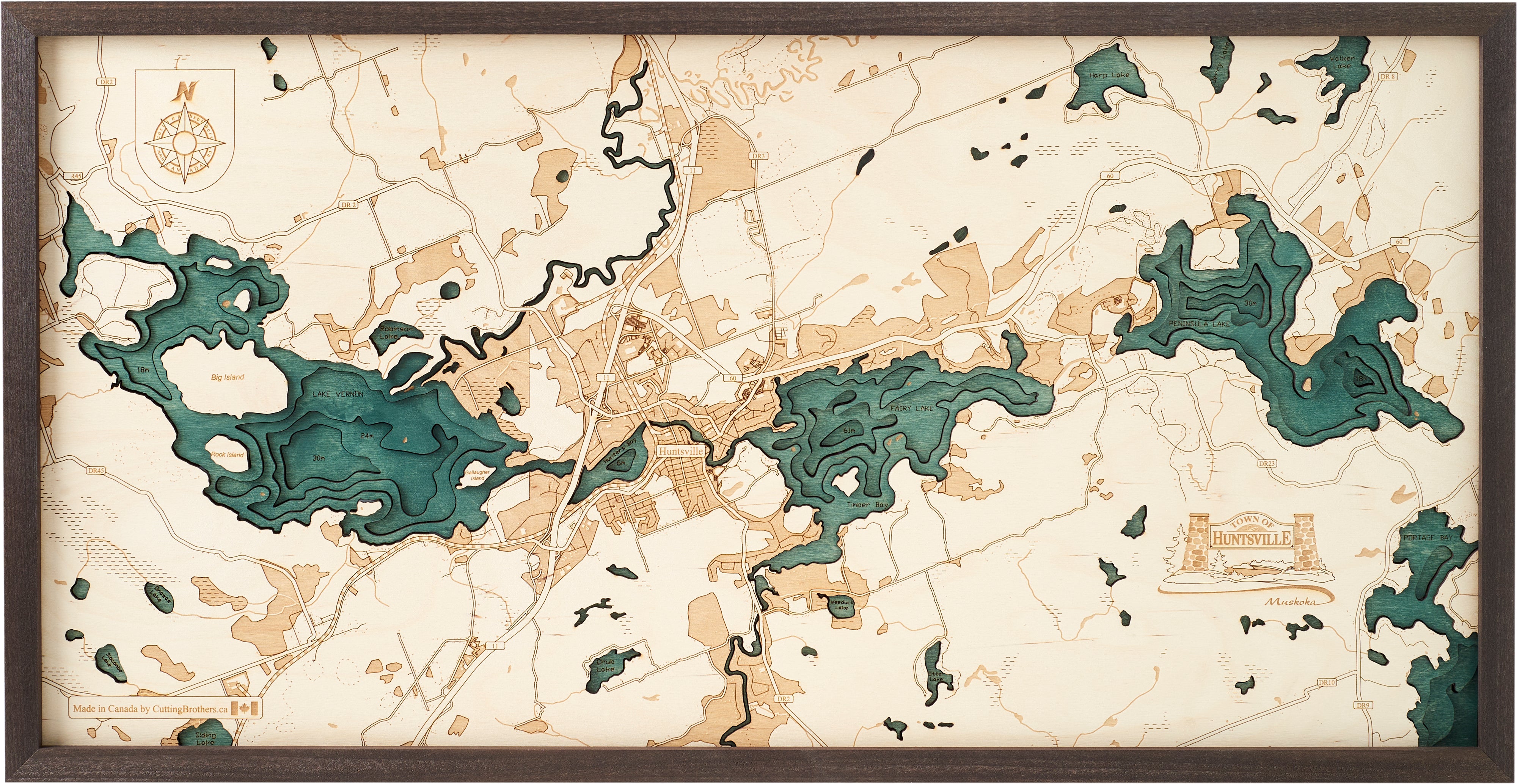HUNTSVILLE 3D WOODEN WALL MAP - Version M