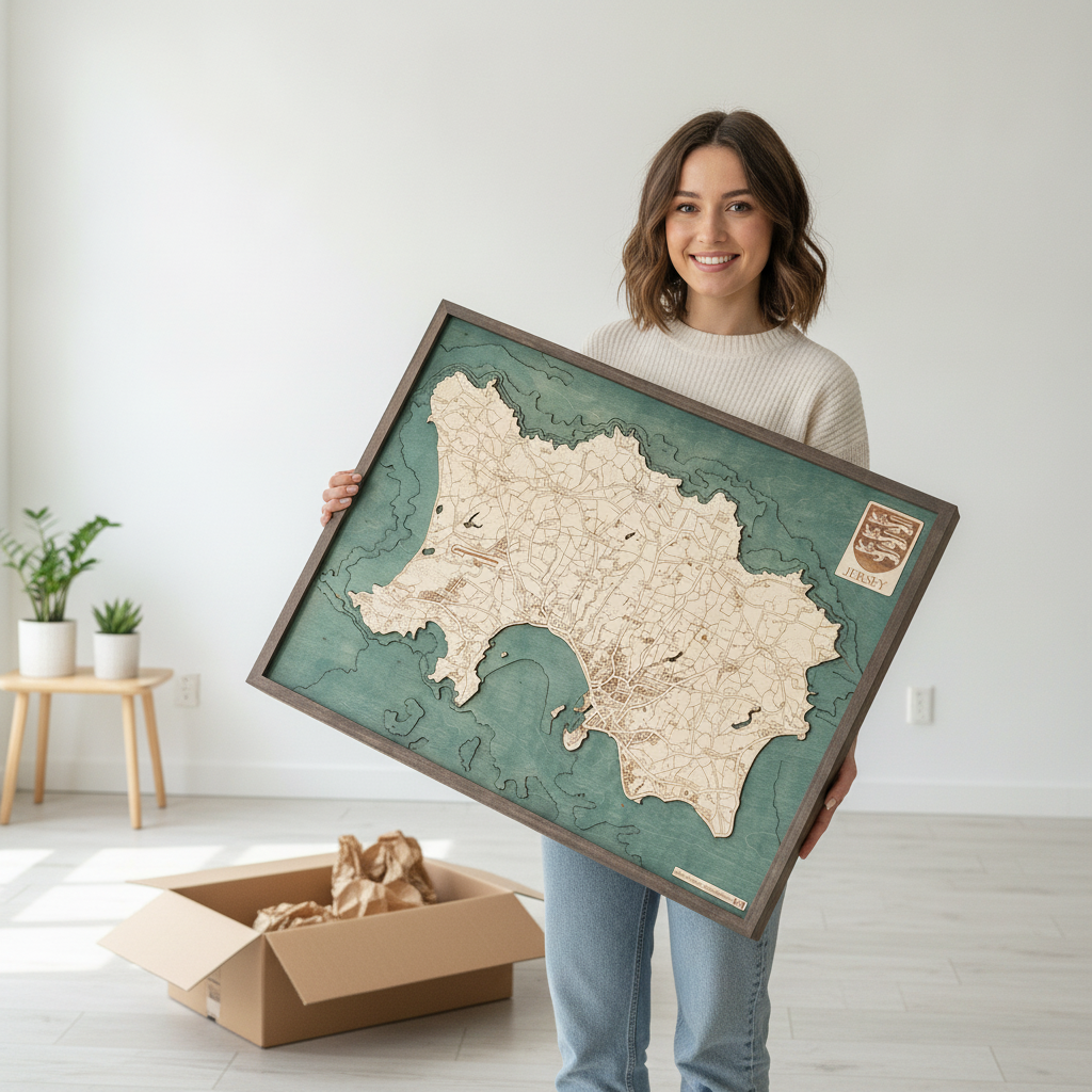 JERSEY 3D WOODEN WALL MAP - Version L