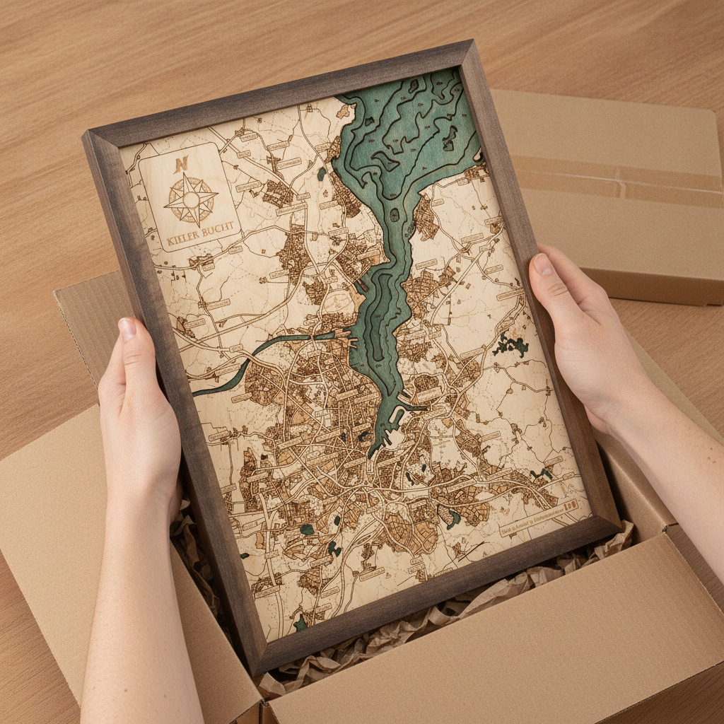 BAY OF KIEL 3D WOODEN WALL MAP - Version S