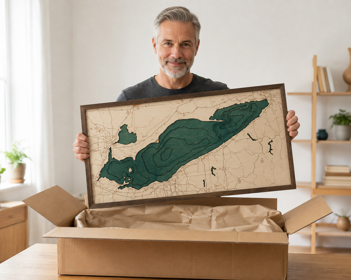 LAKE ERIE 3D WOODEN WALL MAP - Version M
