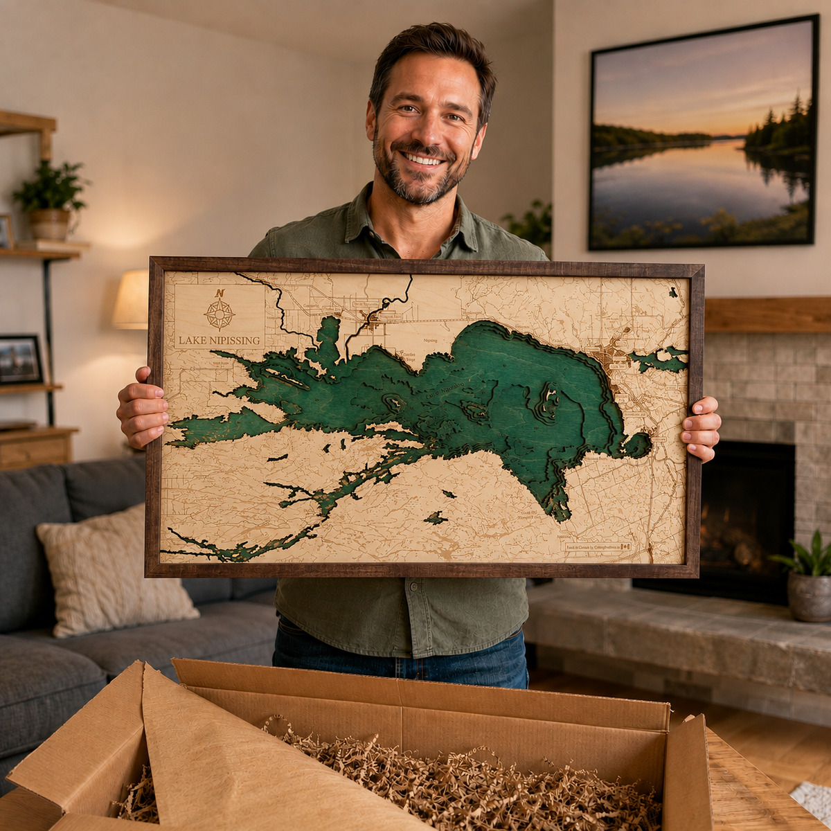 LAKE NIPISSING 3D WOODEN WALL MAP - Version M