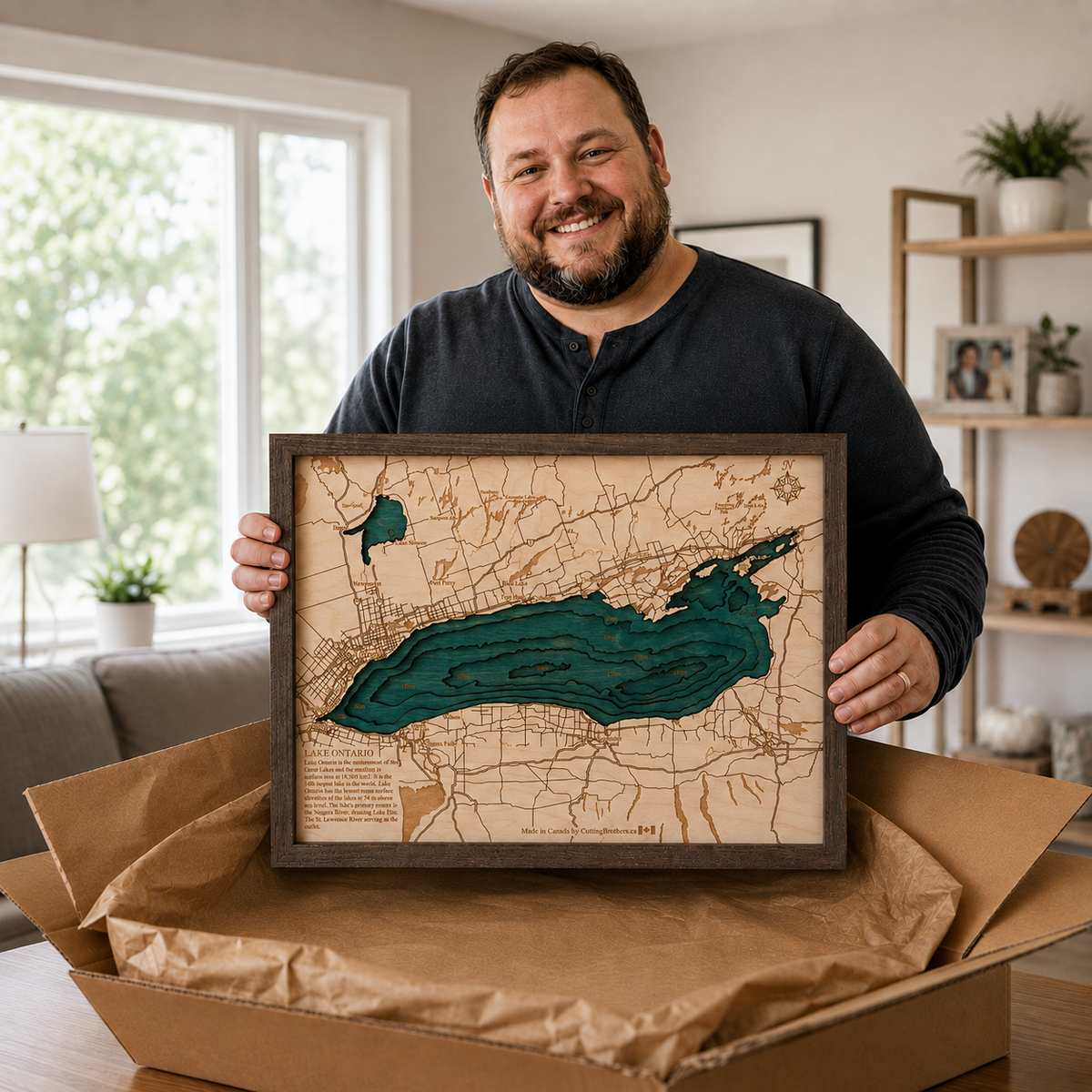 LAKE ONTARIO 3D WOODEN WALL MAP - Version S