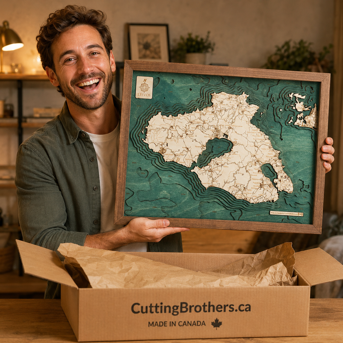 LESBOS 3D WOODEN WALL MAP - Version S