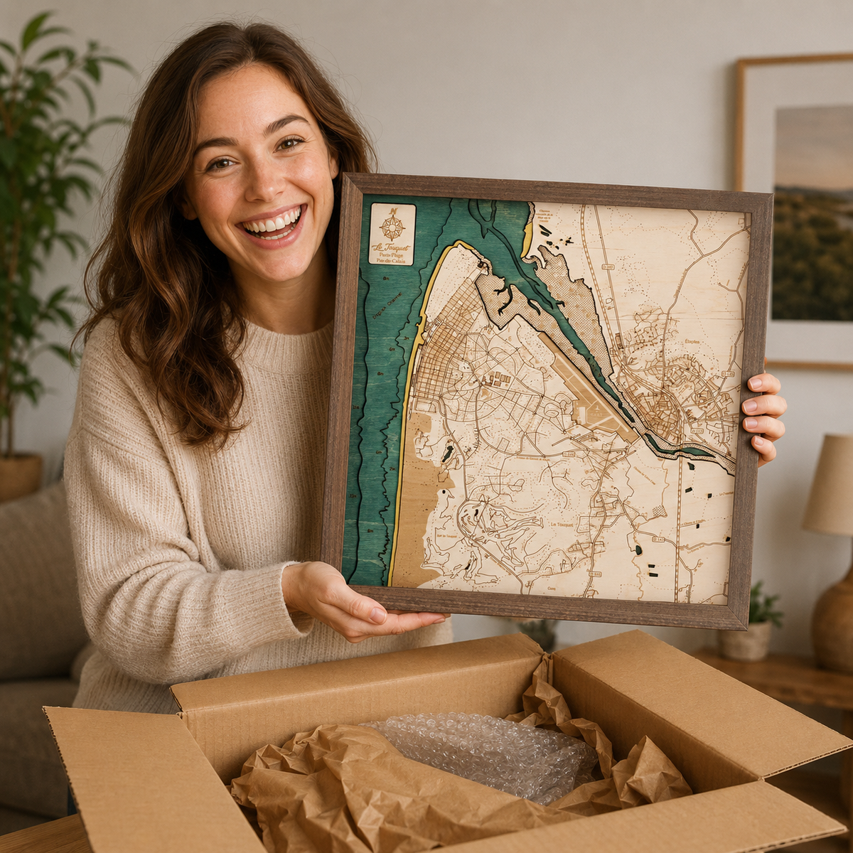 LE TOUQUET 3D WOODEN WALL MAP - Version S