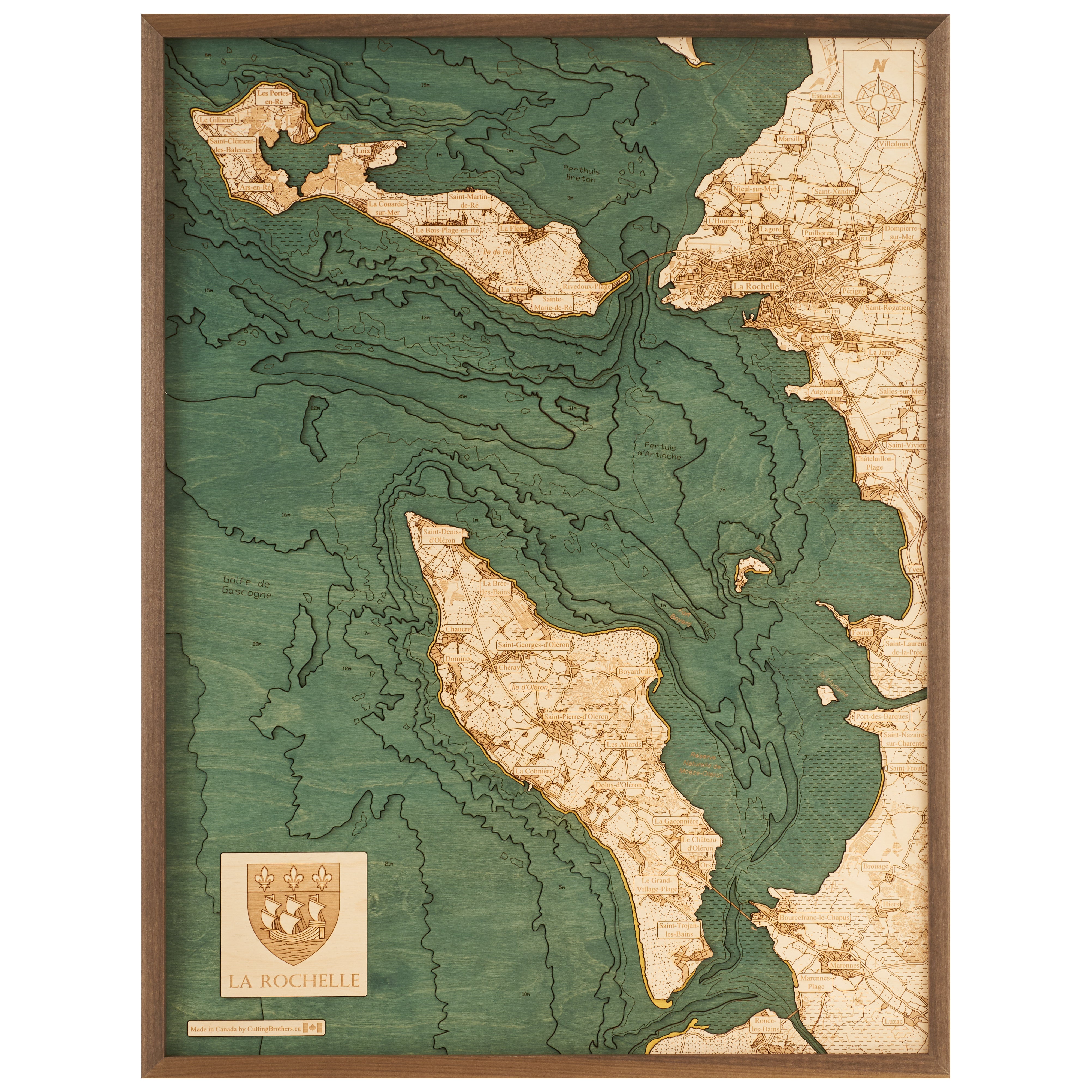 LA ROCHELLE 3D WOODEN WALL MAP - Version L