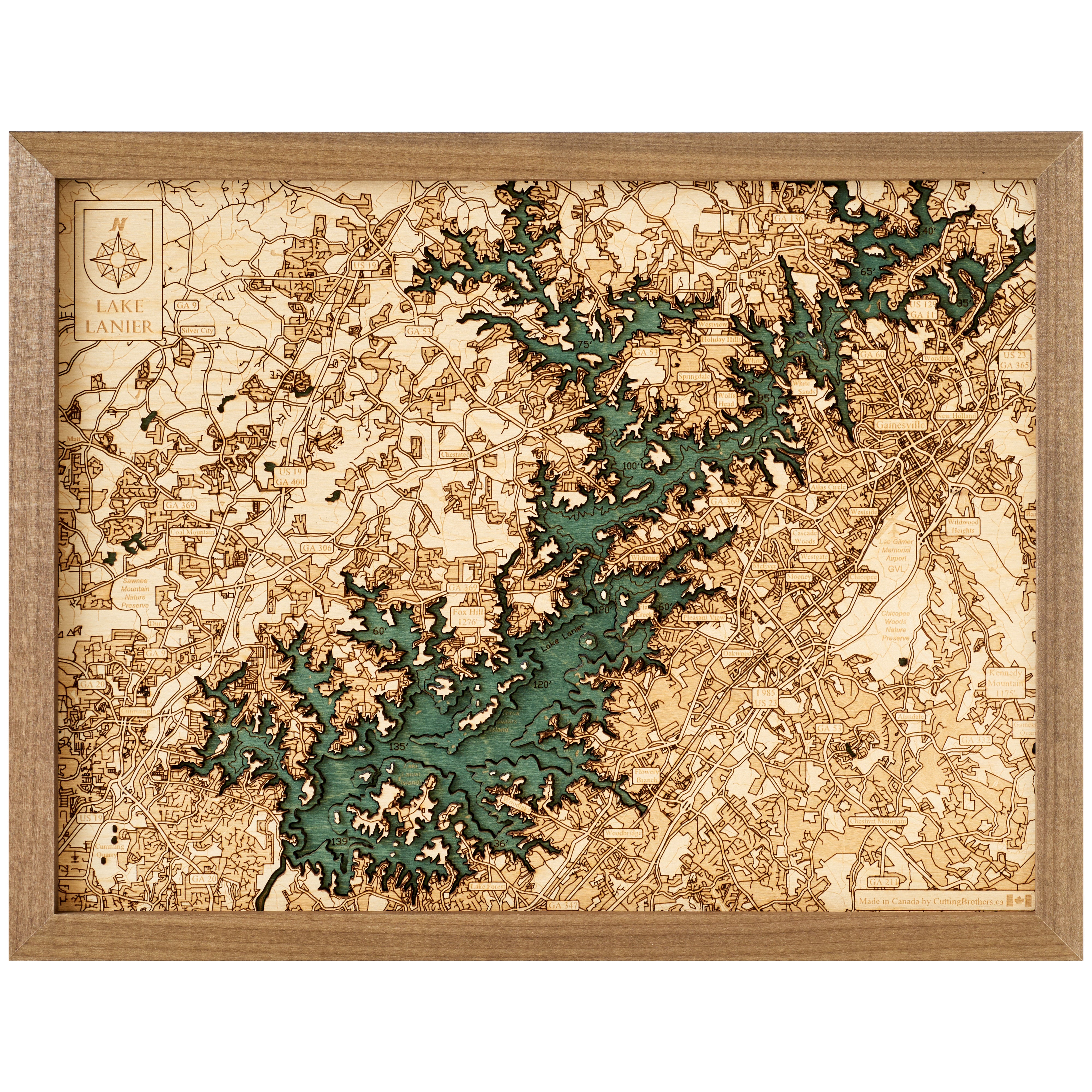 LAKE LANIER 3D WOODEN WALL MAP - Version S