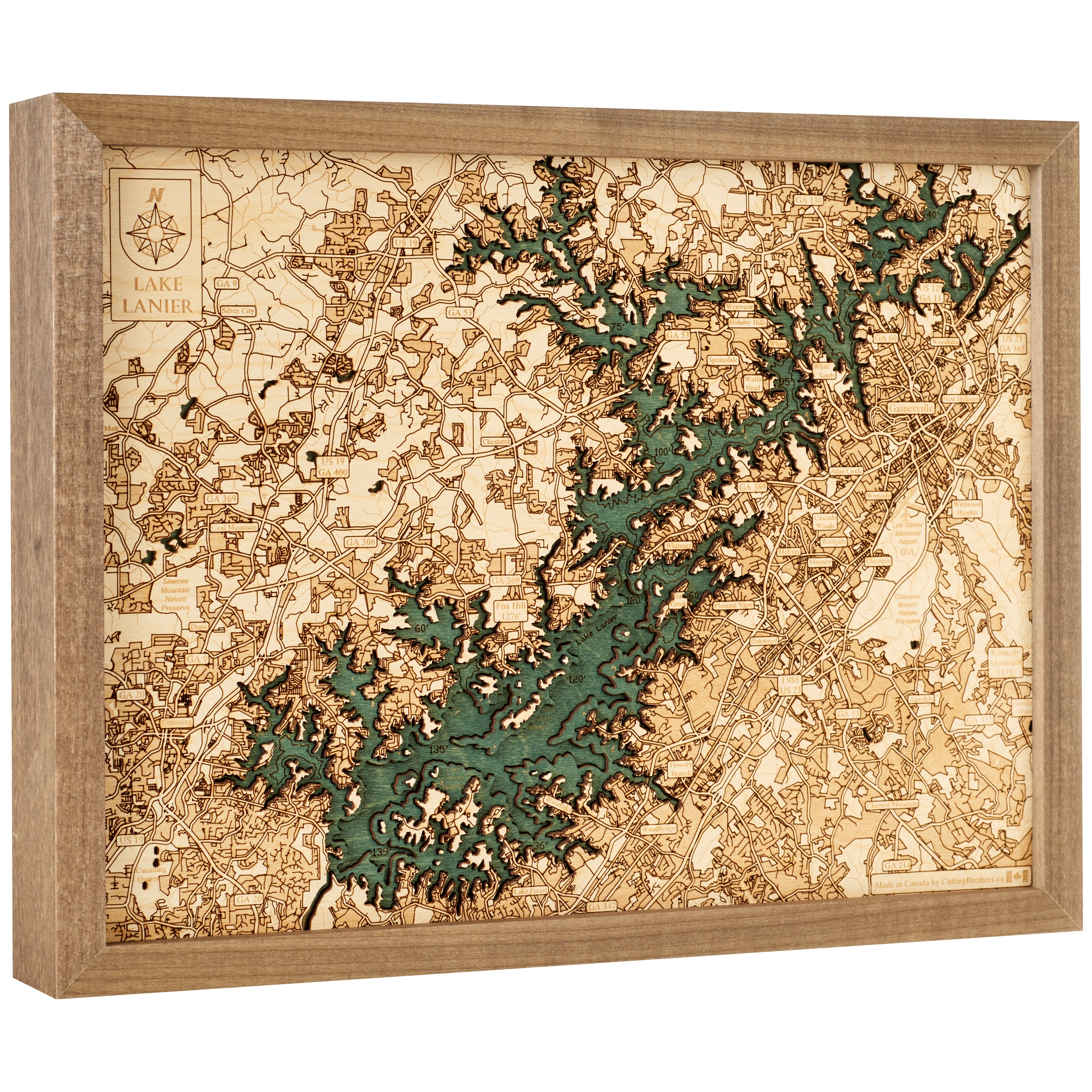 LAKE LANIER 3D WOODEN WALL MAP - Version S