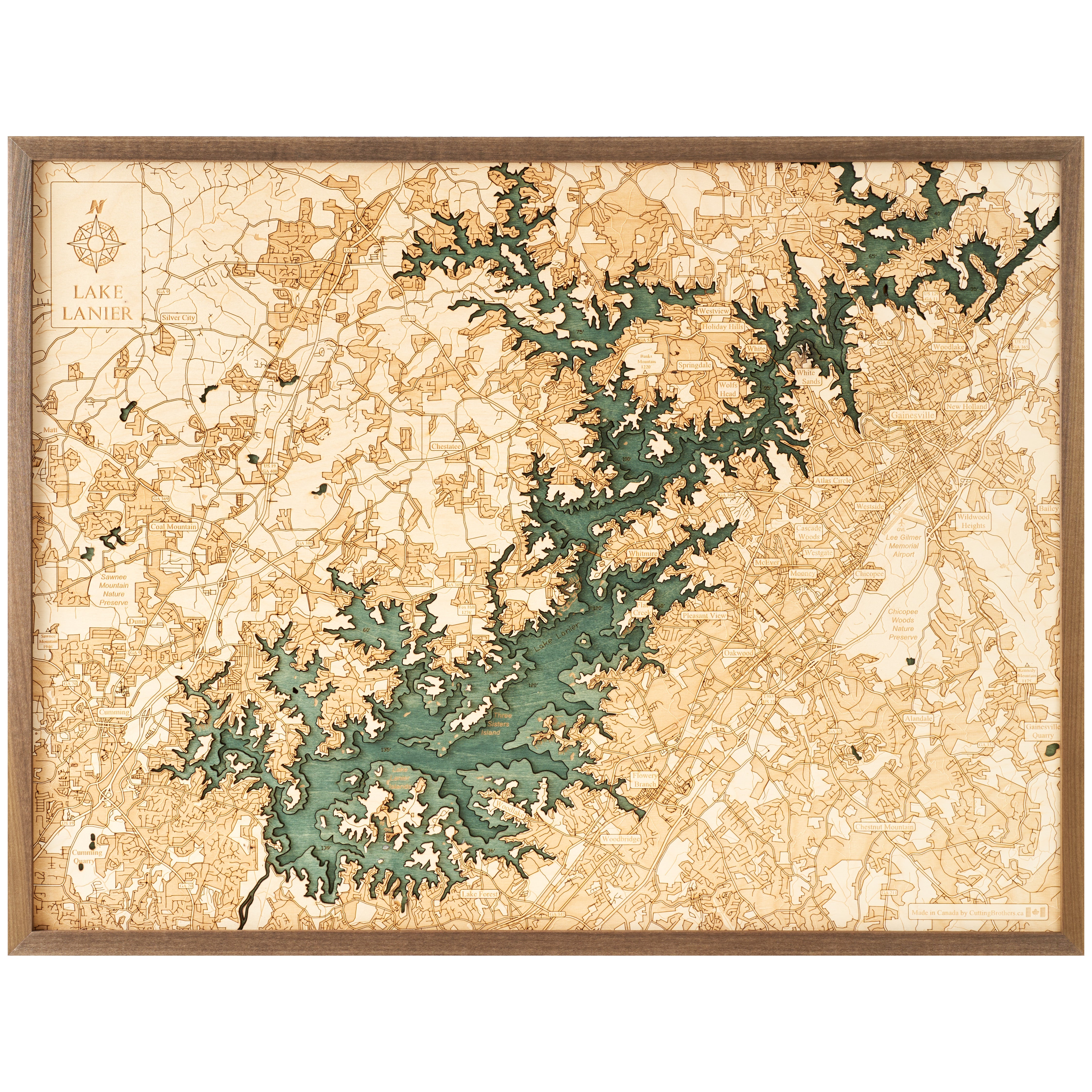 LAKE LANIER 3D WOODEN WALL MAP - Version L