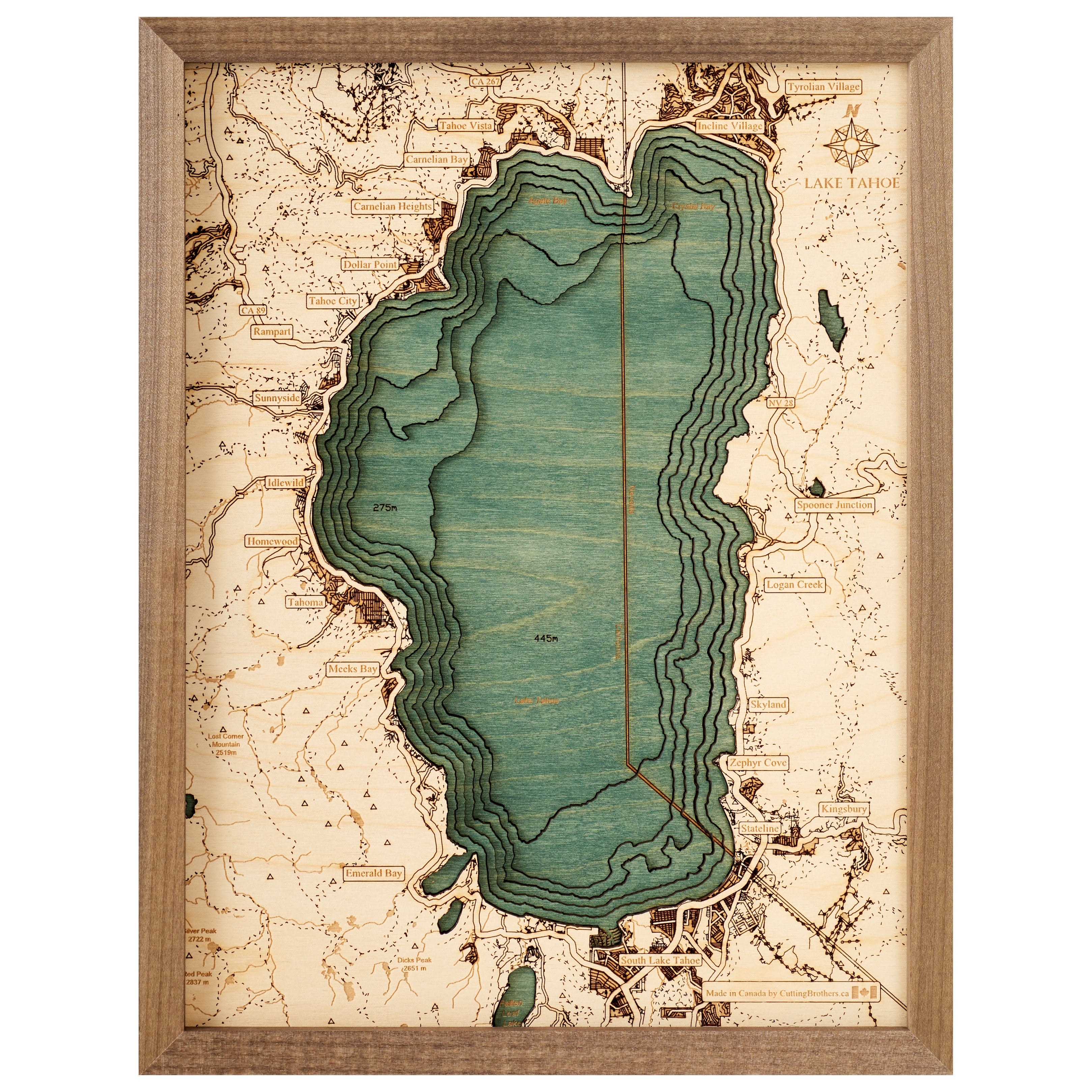 LAKE TAHOE 3D WOODEN WALL MAP - Version S