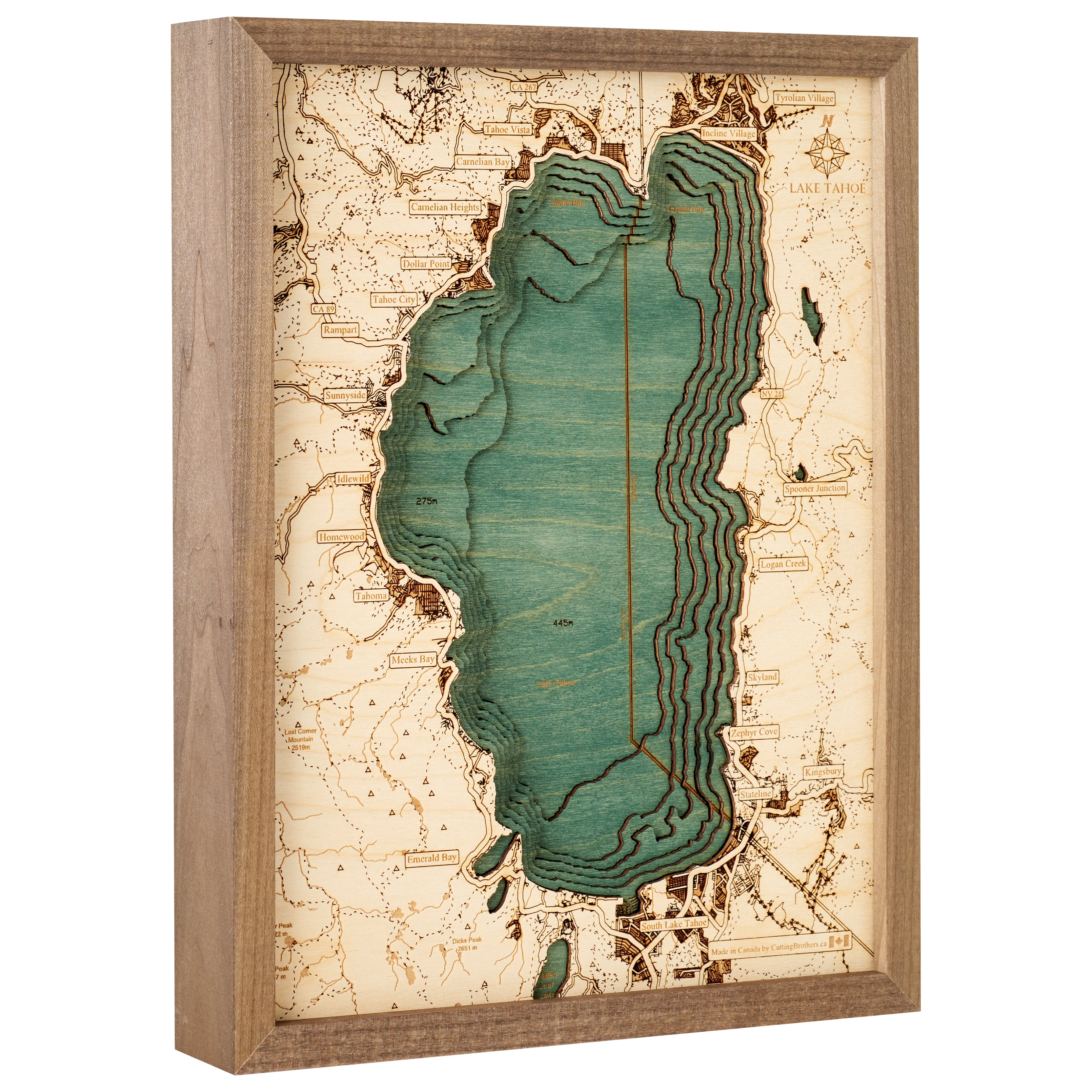 LAKE TAHOE 3D WOODEN WALL MAP - Version S