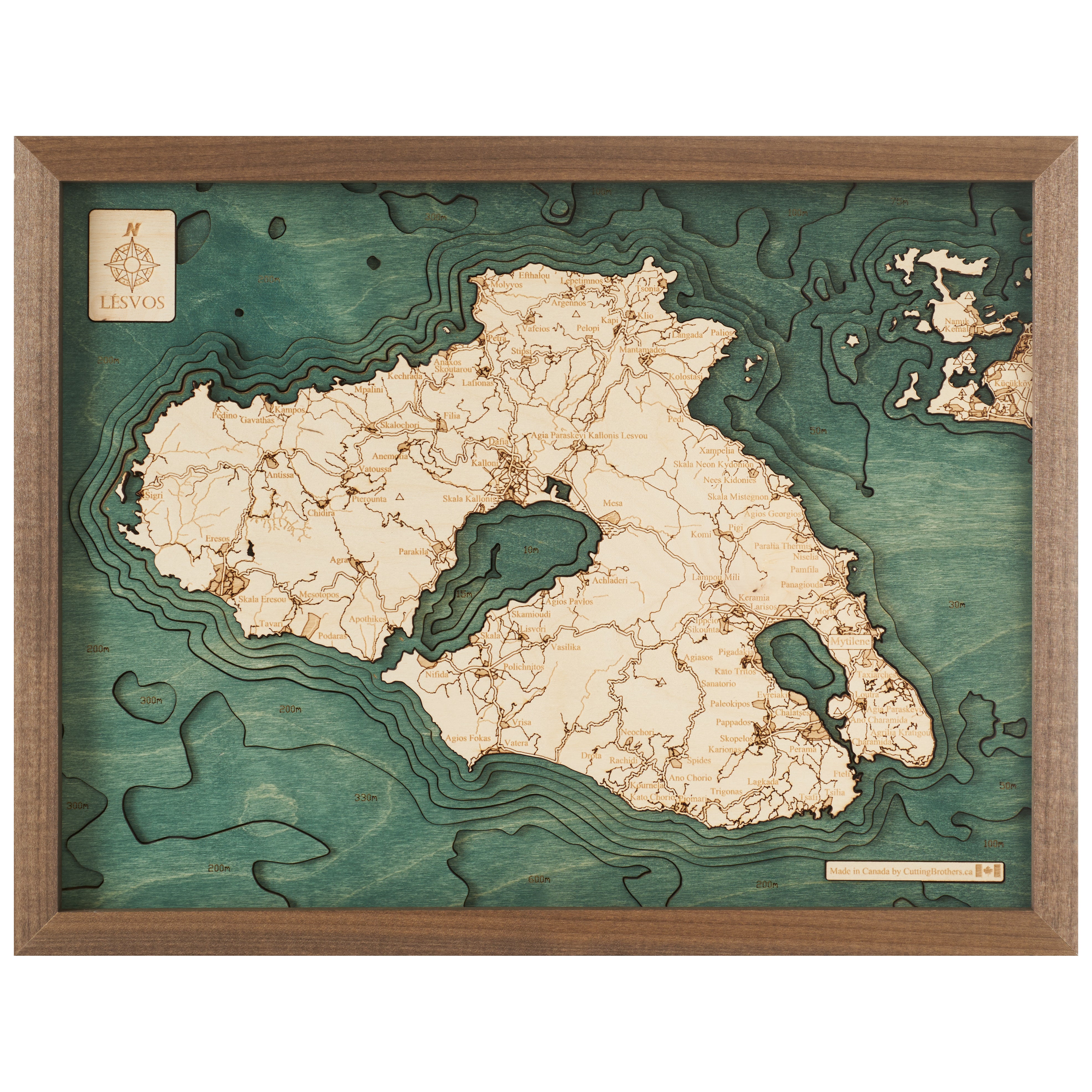 LESBOS 3D WOODEN WALL MAP - Version S