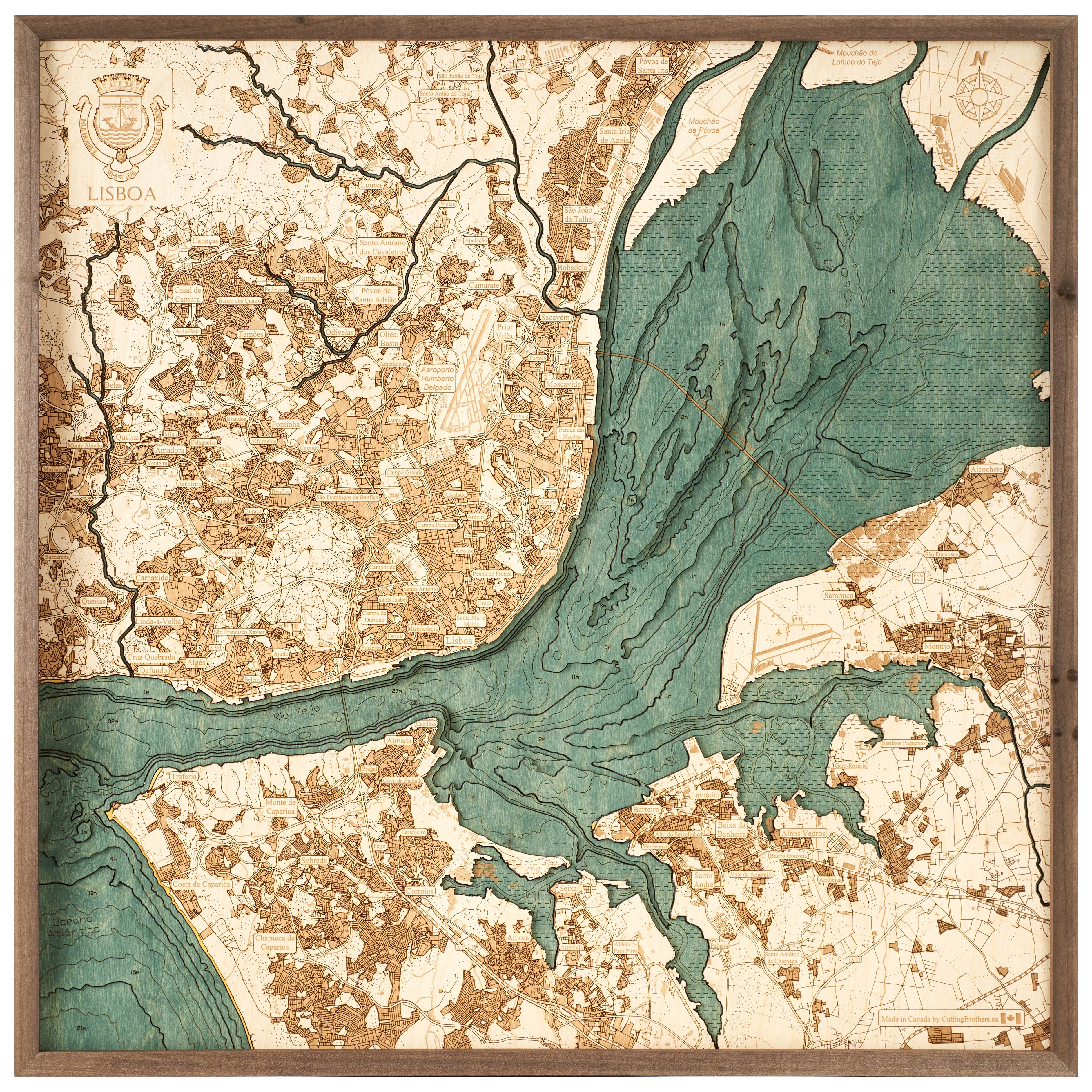 LISBOA 3D WOODEN WALL MAP - Version L