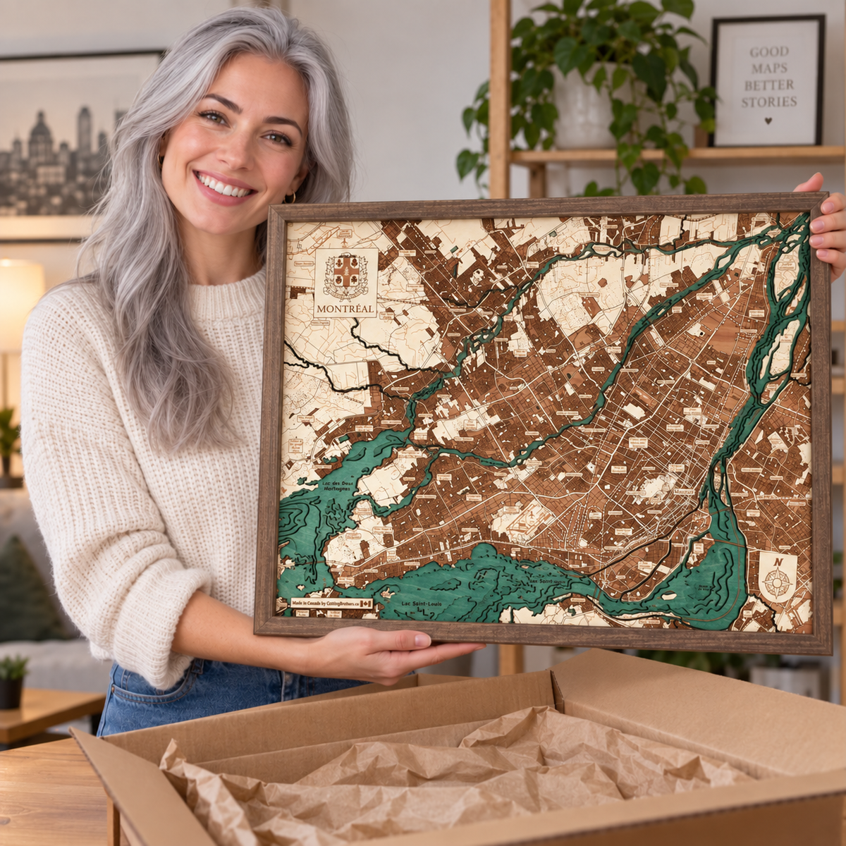MONTREAL 3D WOODEN WALL MAP - Version L