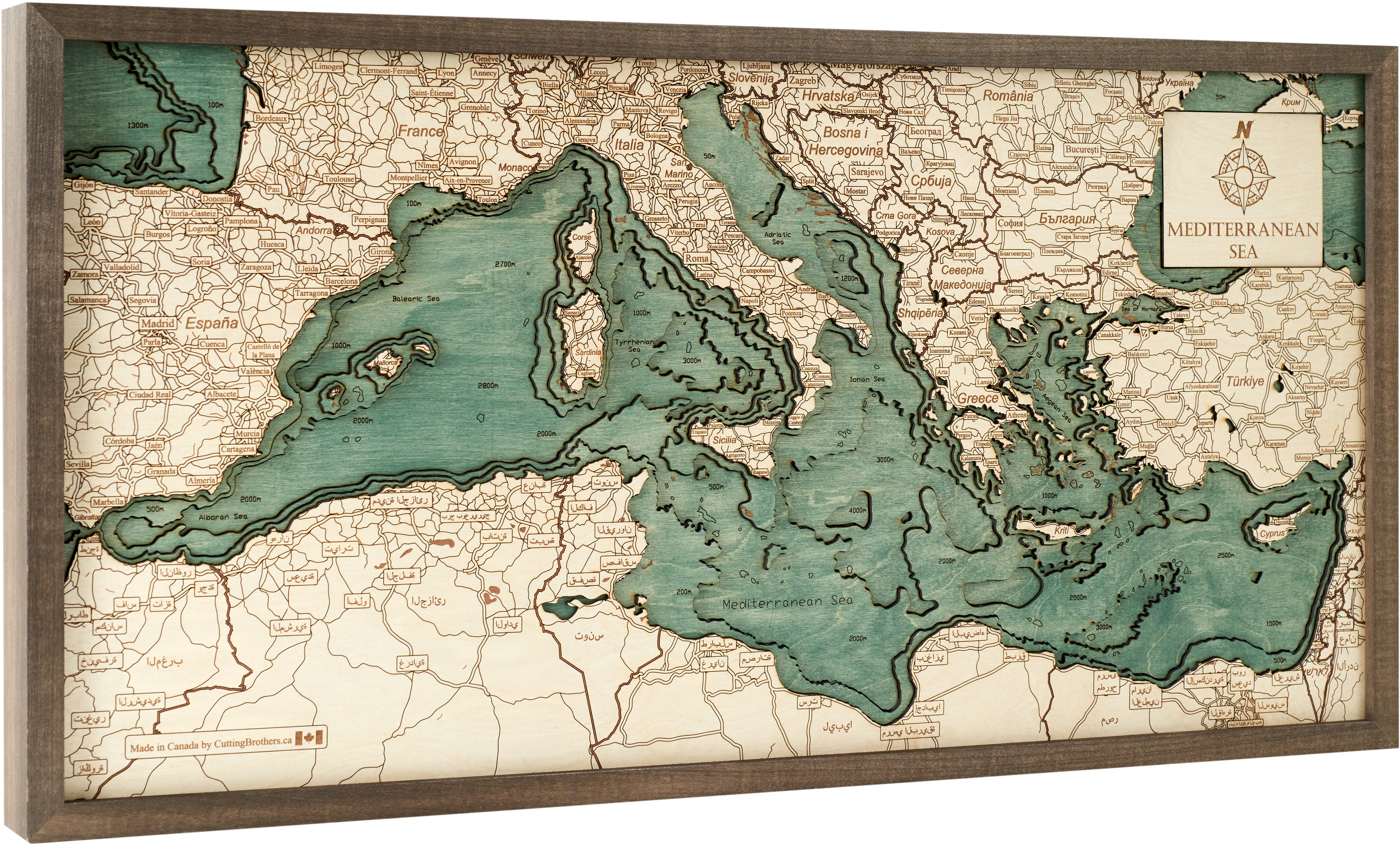 MEDITEREANEN 3D WOODEN WALL MAP - Version M