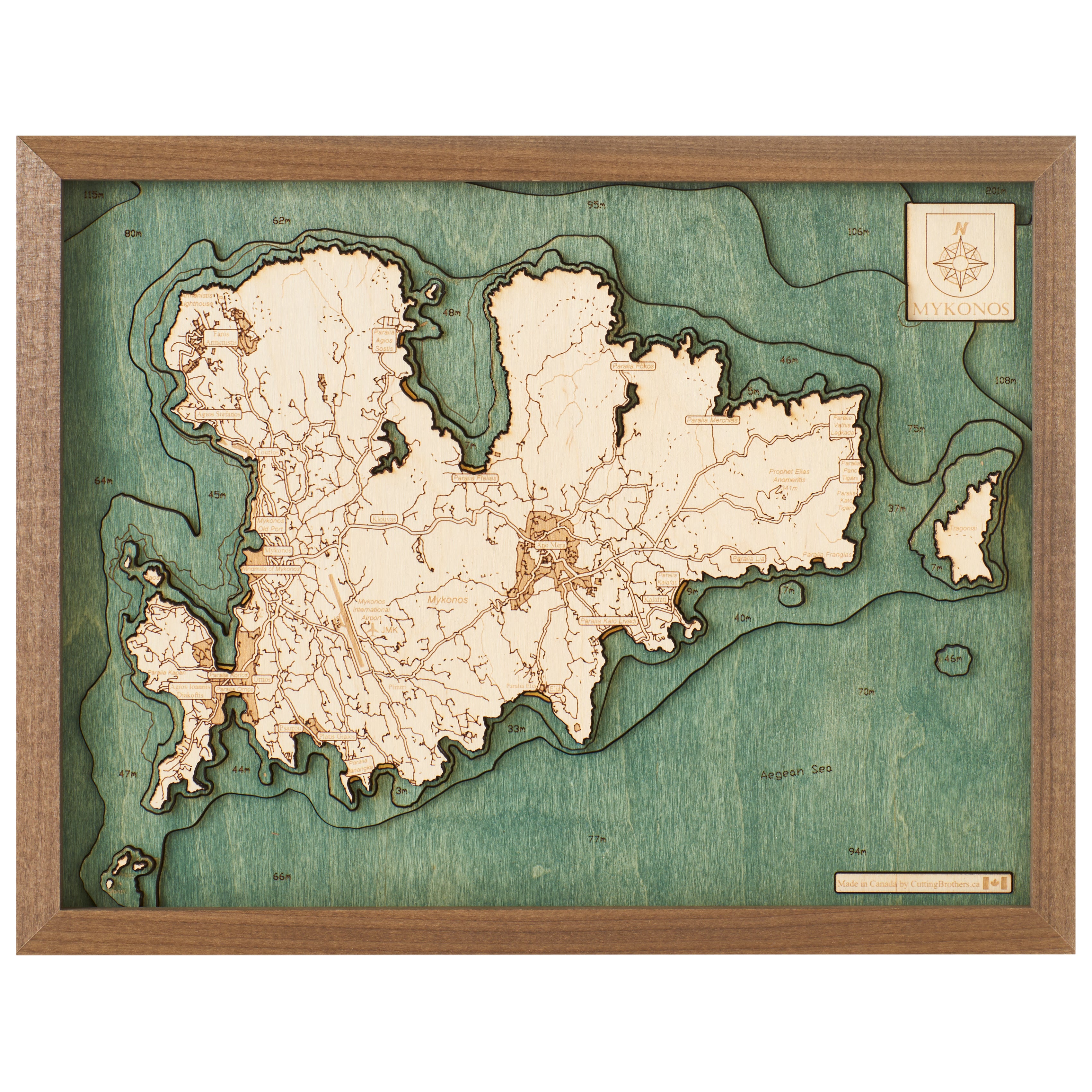 MYKONOS 3D WOODEN WALL MAP - Version S