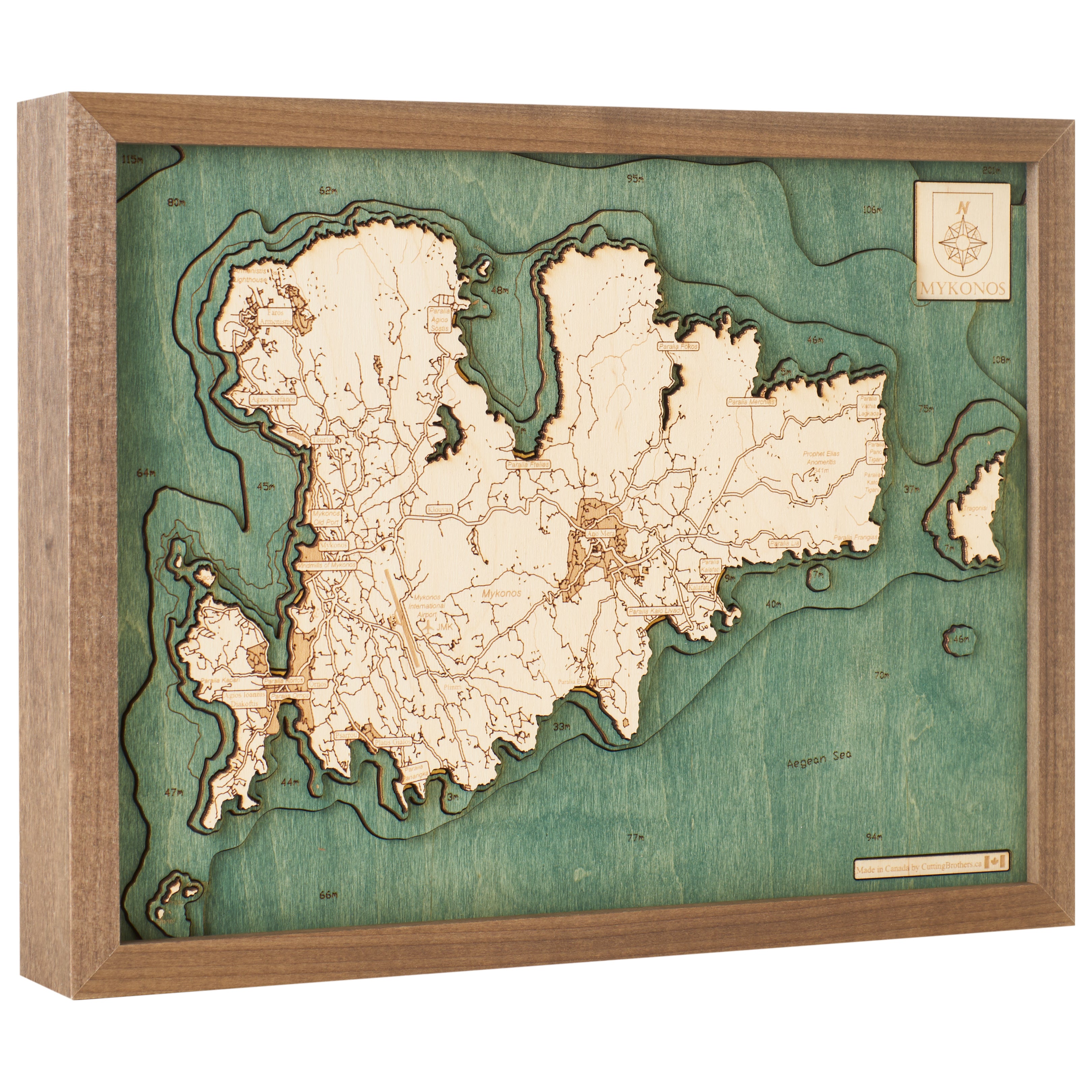 MYKONOS 3D WOODEN WALL MAP - Version S