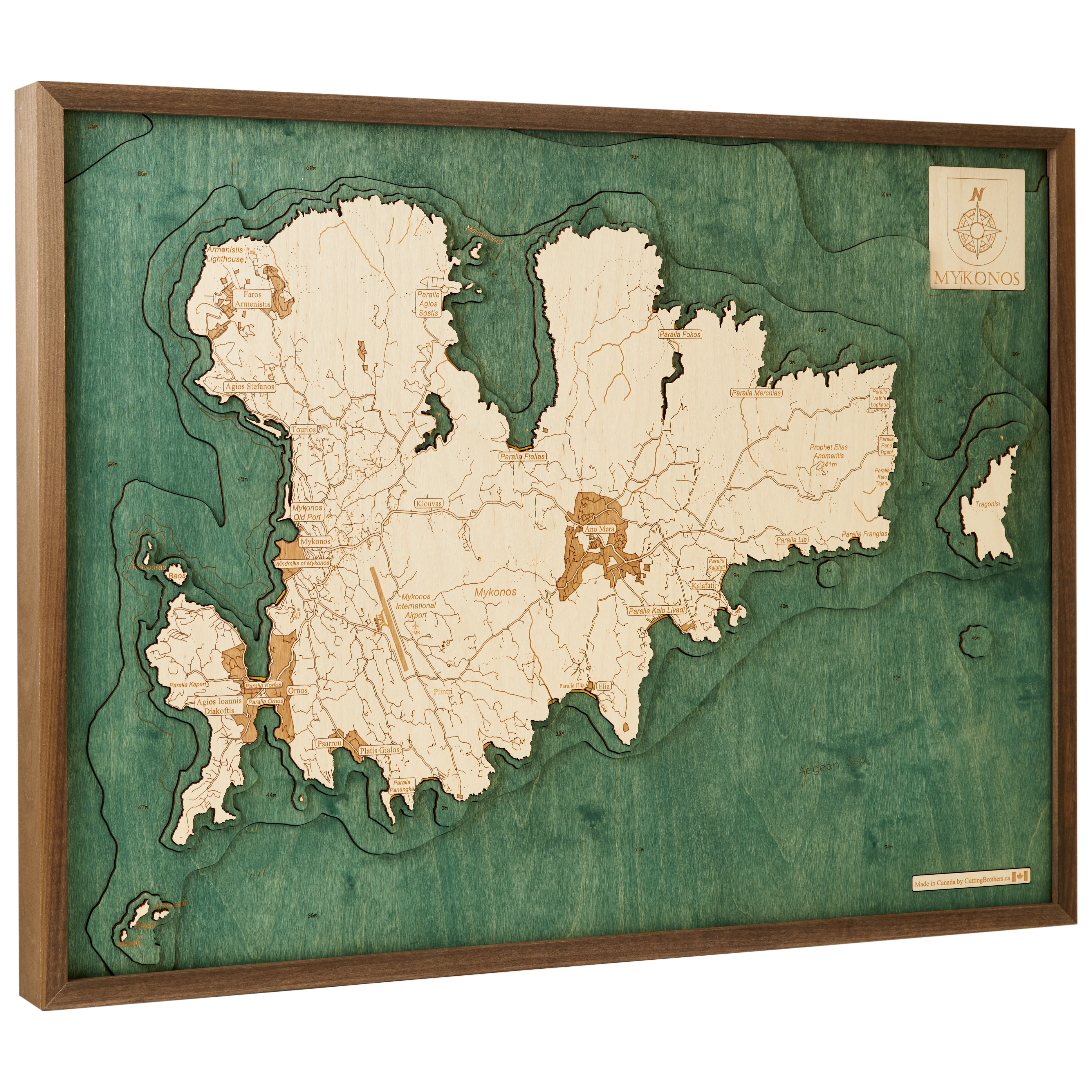 MYKONOS 3D WOODEN WALL MAP - Version L