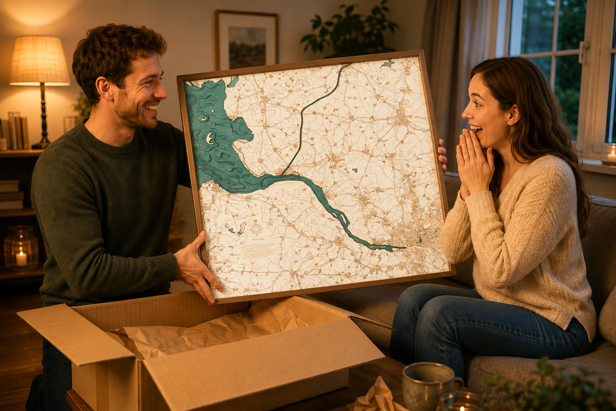 LOWER ELBE 3D WOODEN WALL MAP - Version L